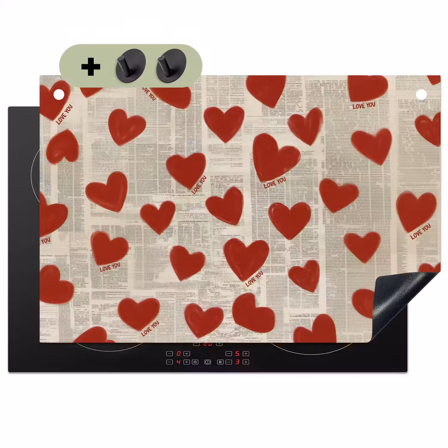 Hartjes - Krant - Loveyou Inductie beschemer met haakjes klein -3d
