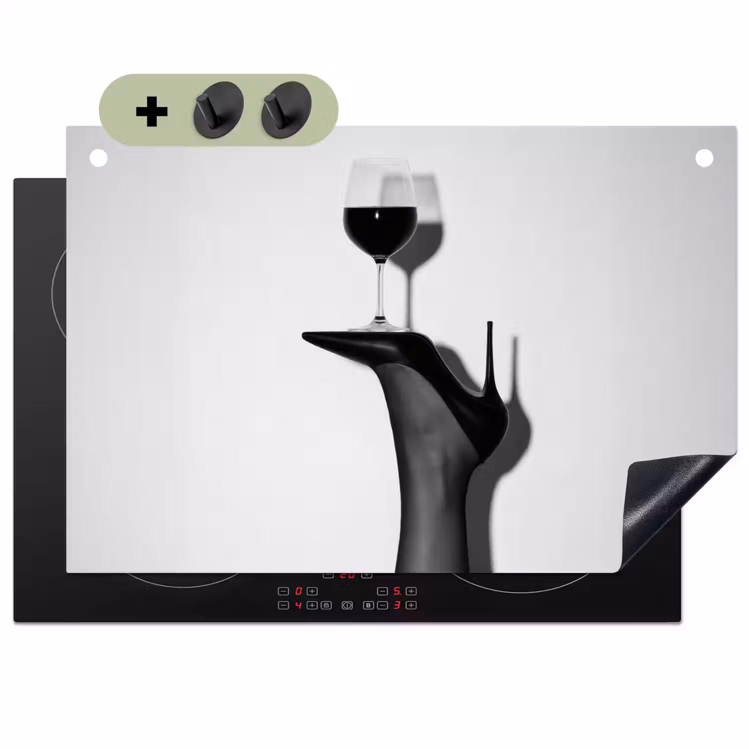 Hak - Wijn - Minimalistisch - Zwart Inductie beschemer met haakjes klein -3d