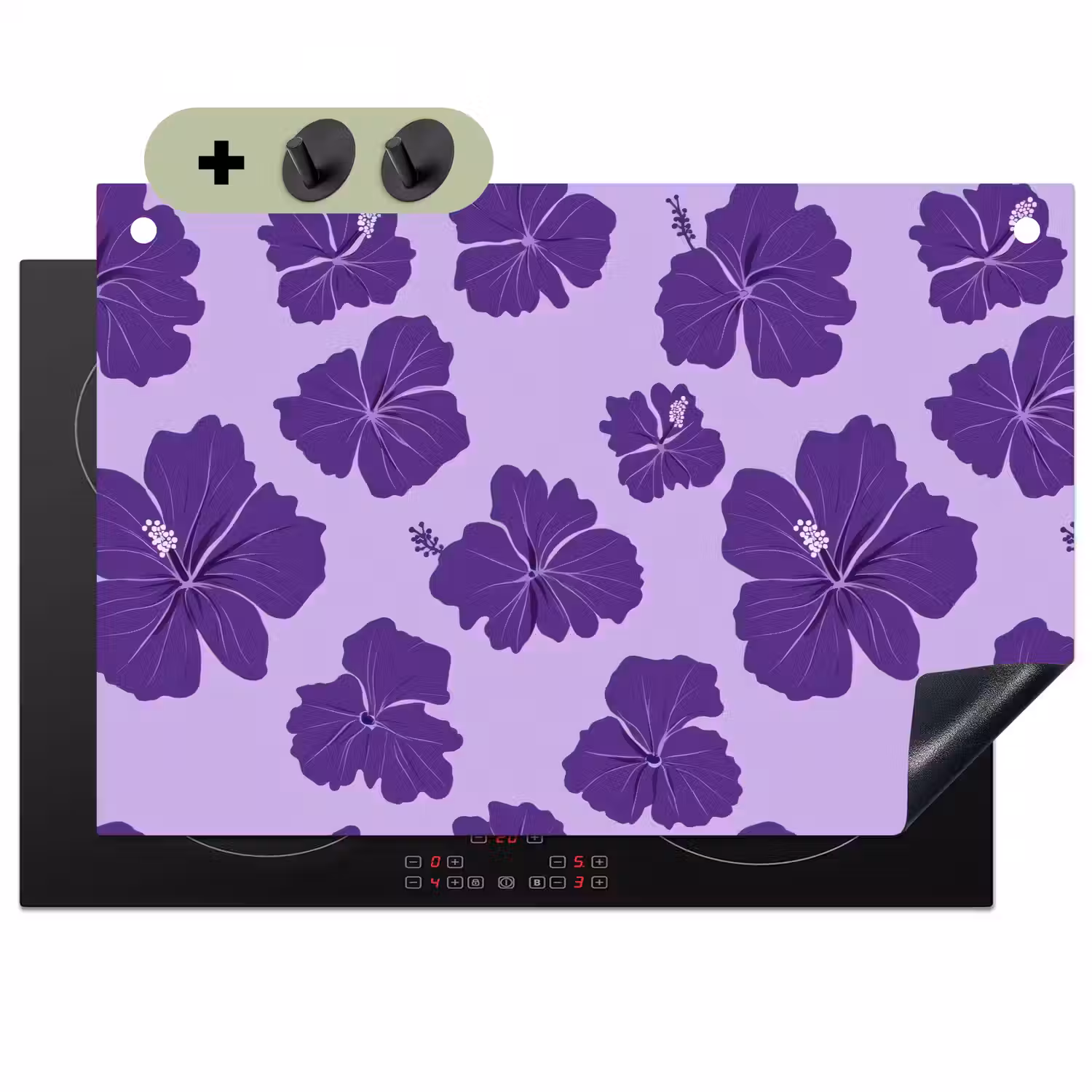 Hibiscus - Bloemen - Paars Inductie beschemer met haakjes klein 777 -3d