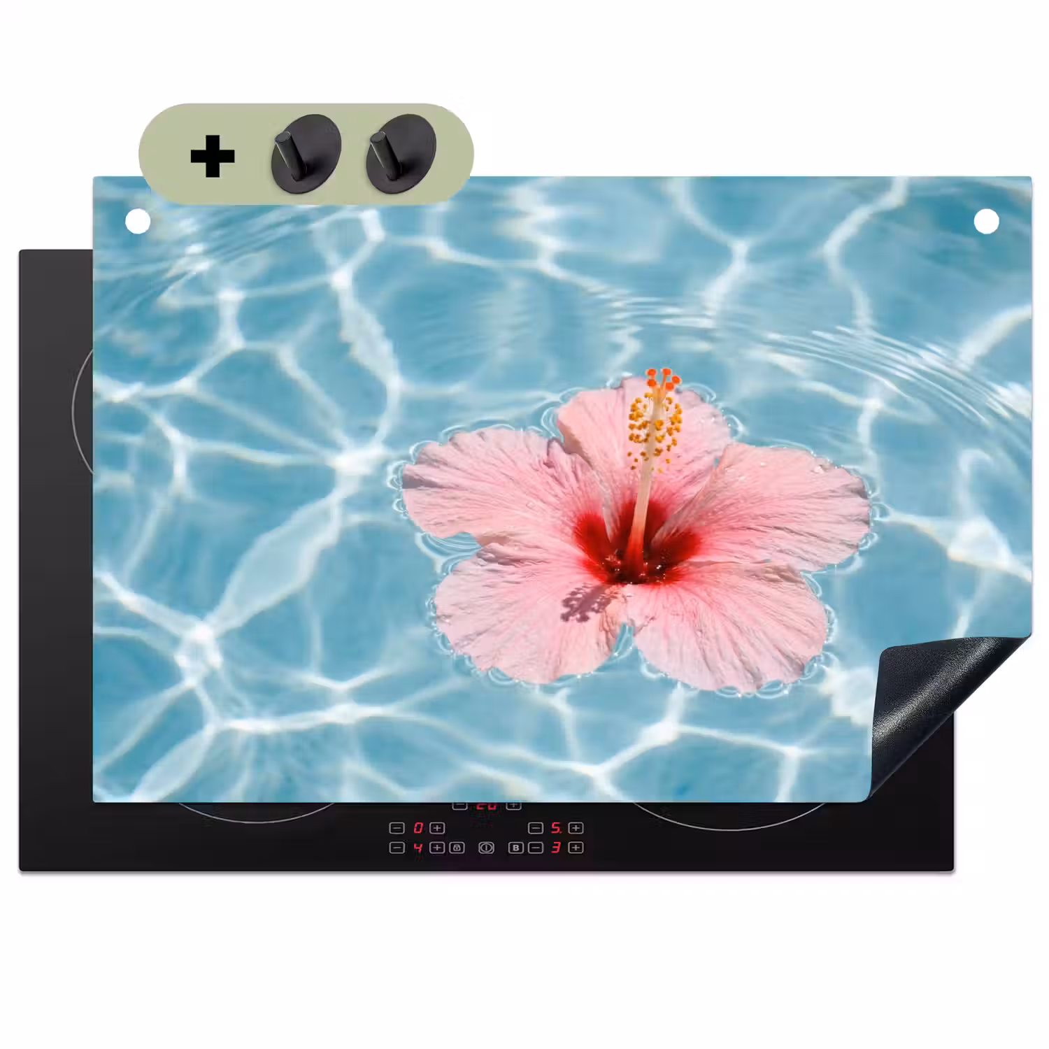 Hibiscus - Water - Roze Inductie beschemer met haakjes klein -3d