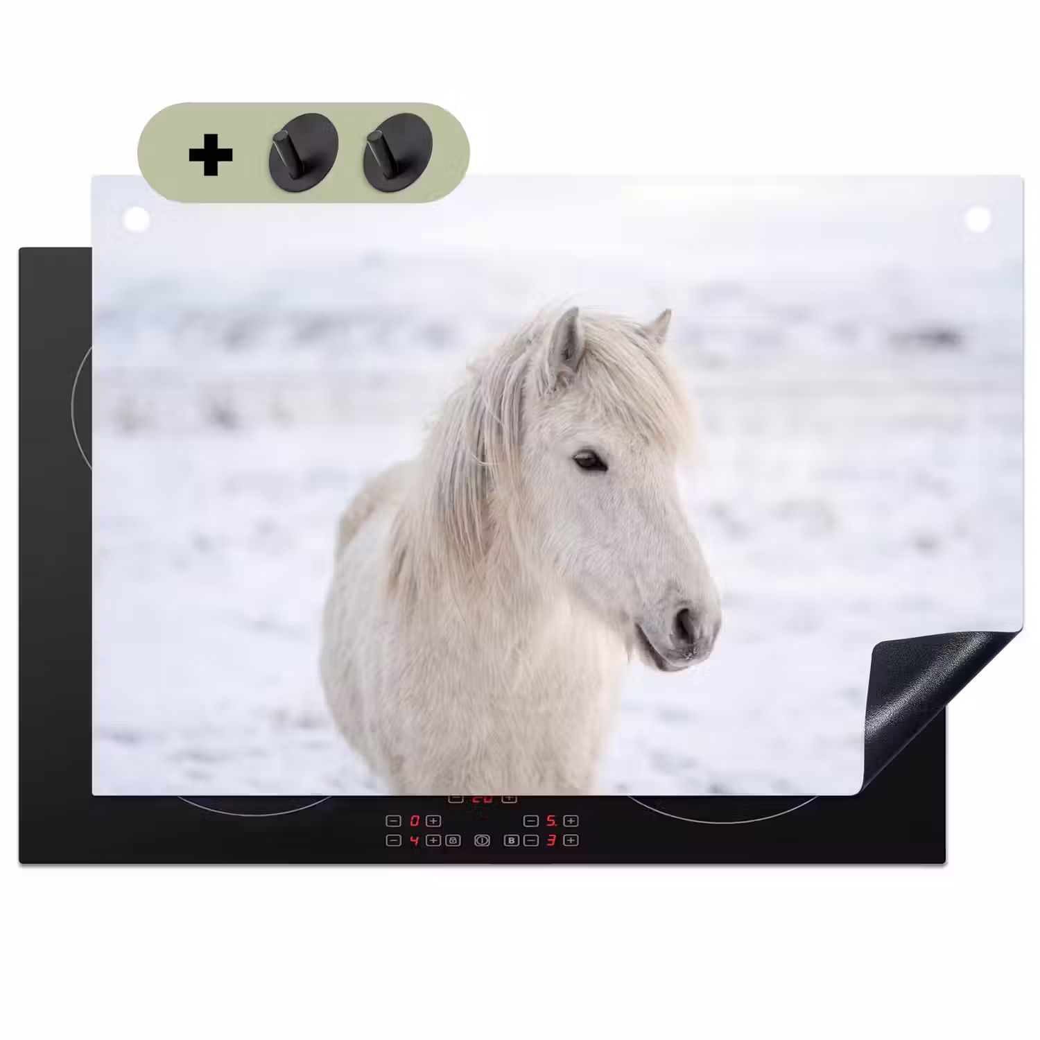 Paard - Kop - Winter - Dieren - Wit Inductie beschemer met haakjes klein -3d