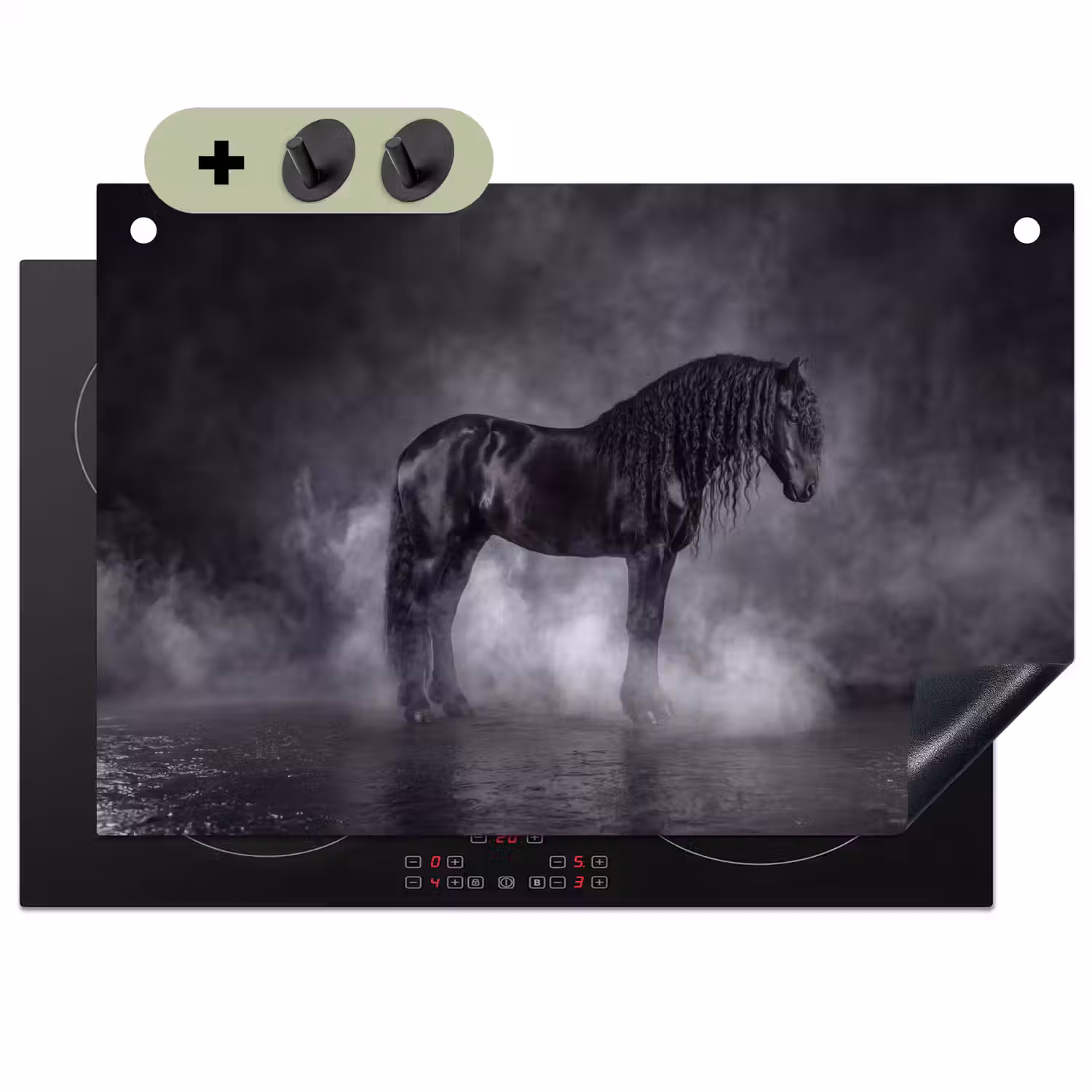 Paard - Magisch - Zwart Inductie beschemer met haakjes klein -3d