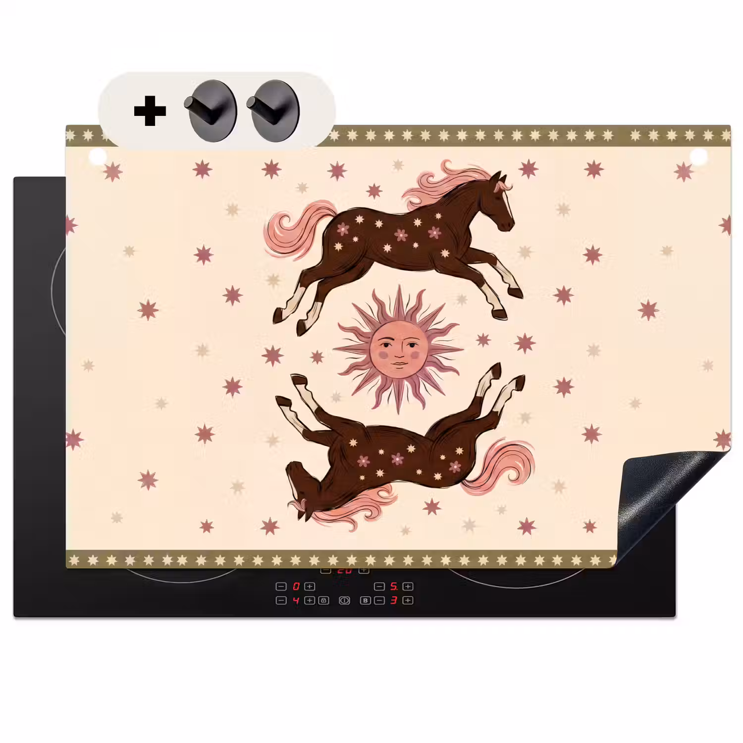 Paard - Zon - Mystiek - Illustratie - Roze Inductie beschemer met haakjes klein -3d