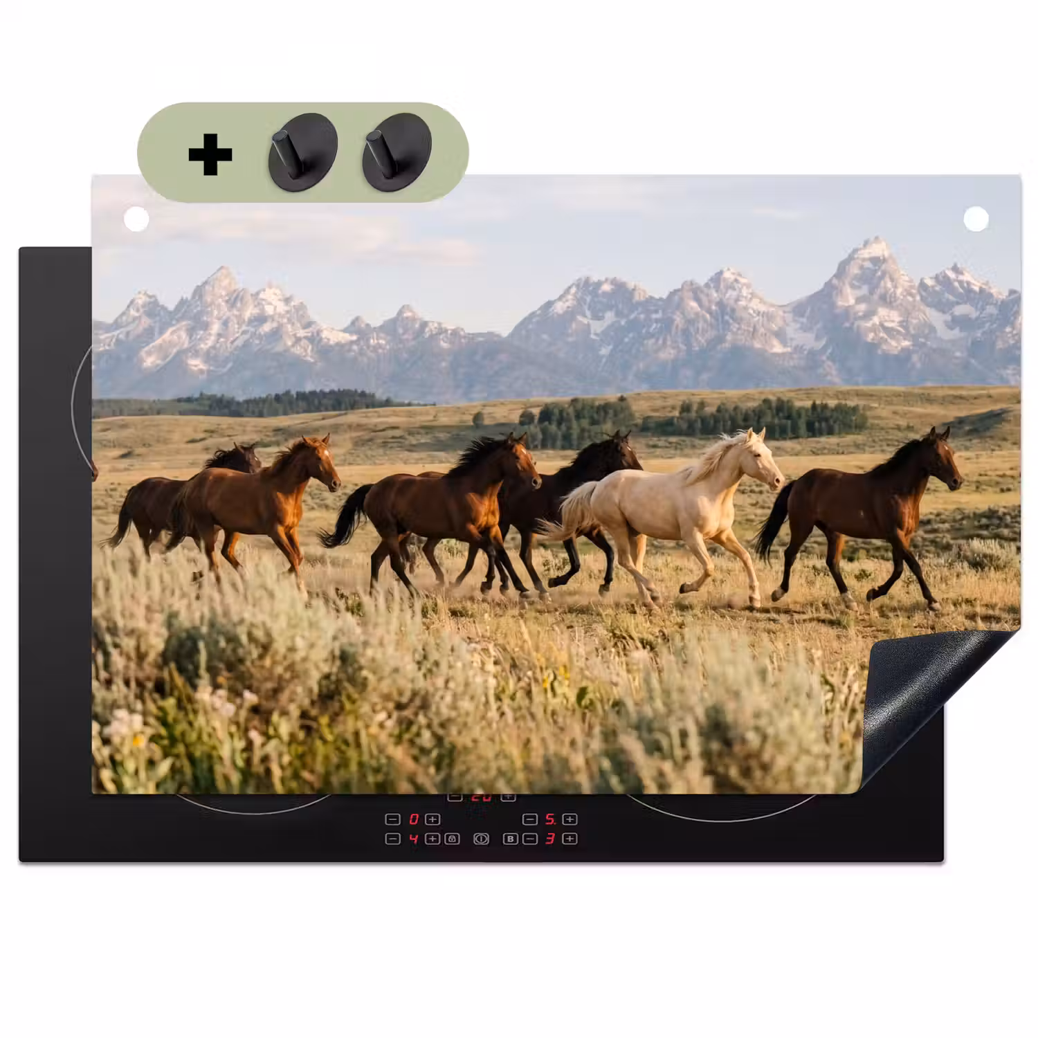 Paarden - Kudde - Bergen - Vrijheid - Wild Inductie beschemer met haakjes klein -3d