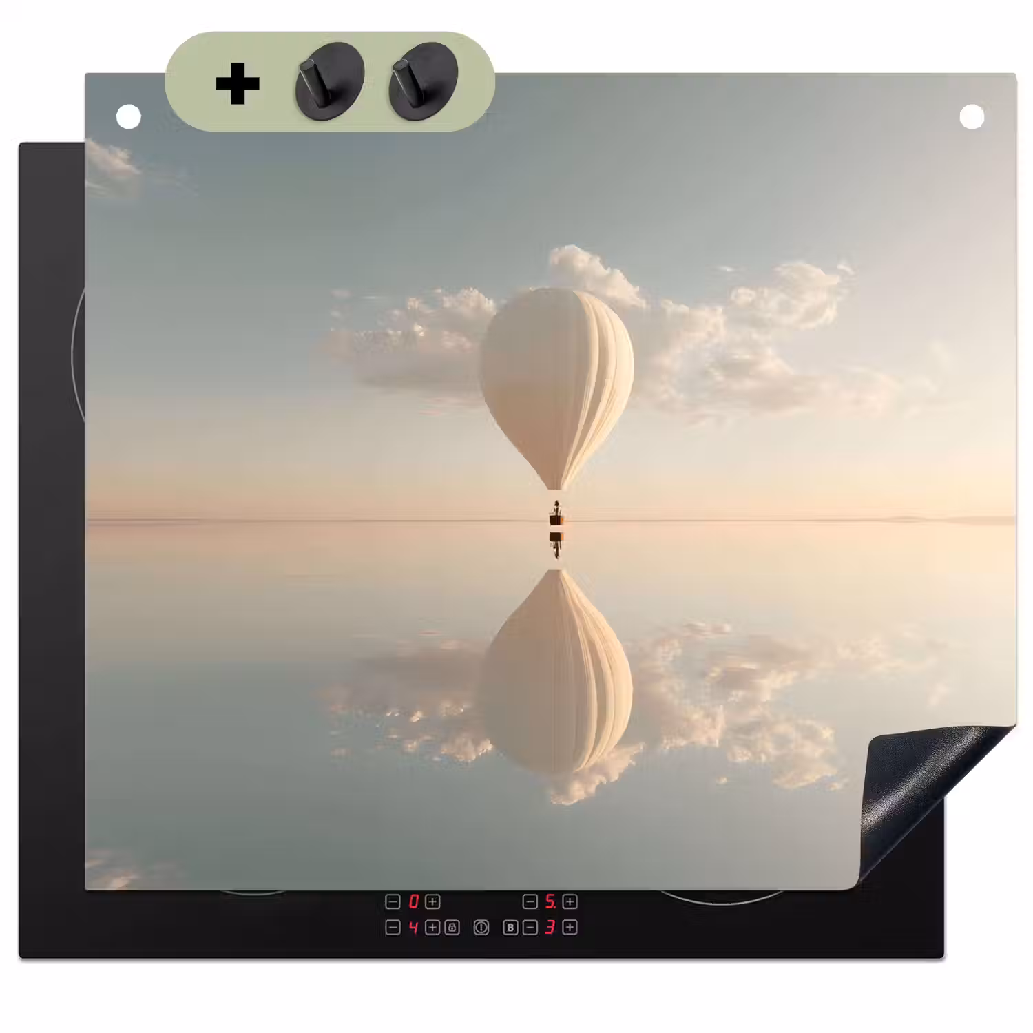 Luchtballon - Wolken - Water - Blauw Inductie beschemer met haakjes middel -3d