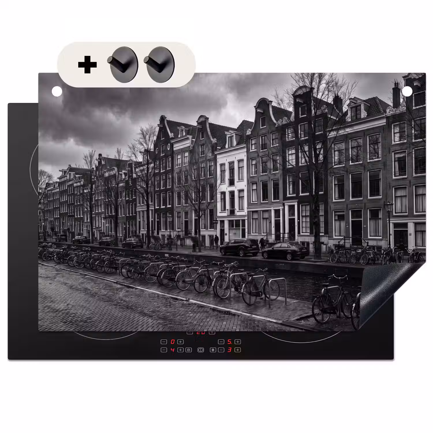 Huis - Gracht - Amsterdam - Architectuur - Zwart-wit Inductie beschemer met haakjes klein -3d