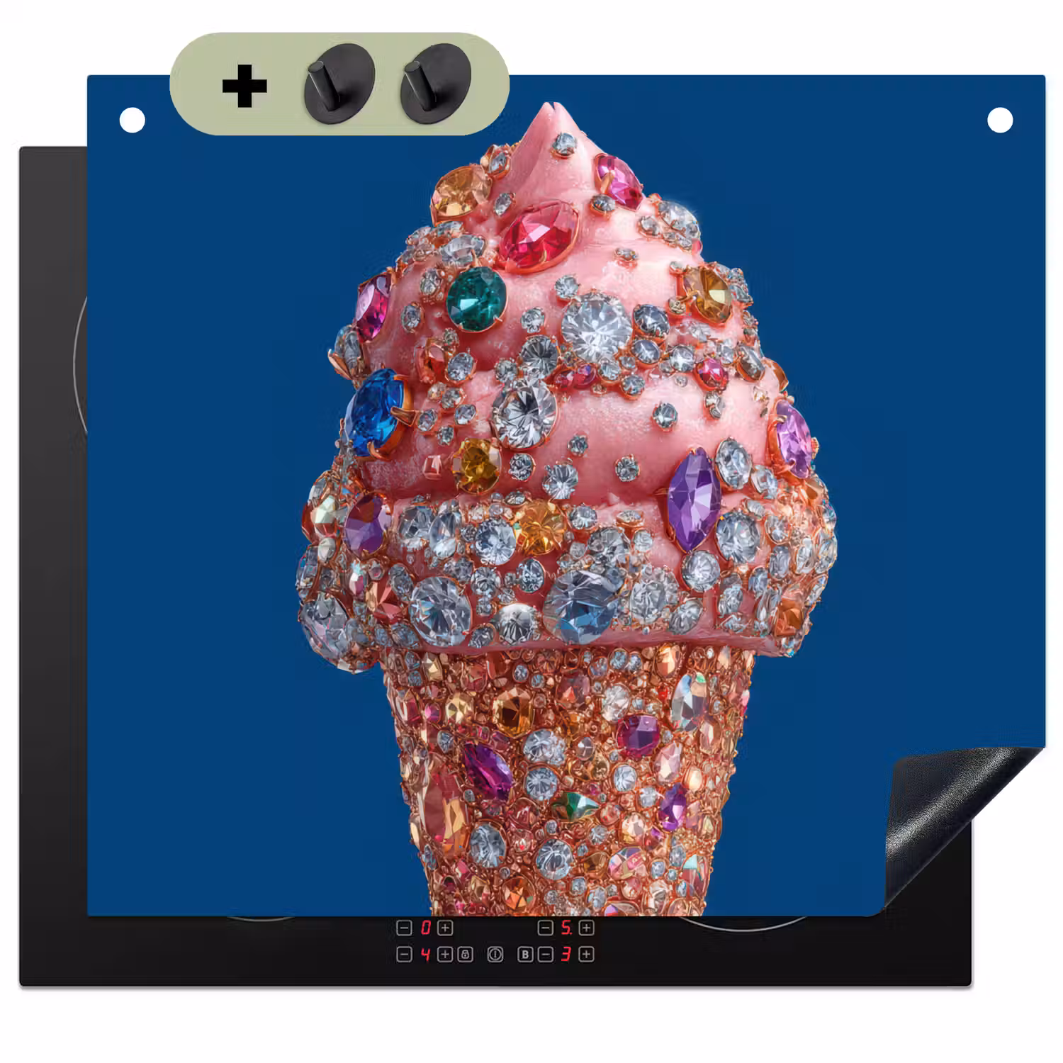 Ijsje - Hoorntje - Steentjes - Blauw Inductie beschemer met haakjes middel -3d
