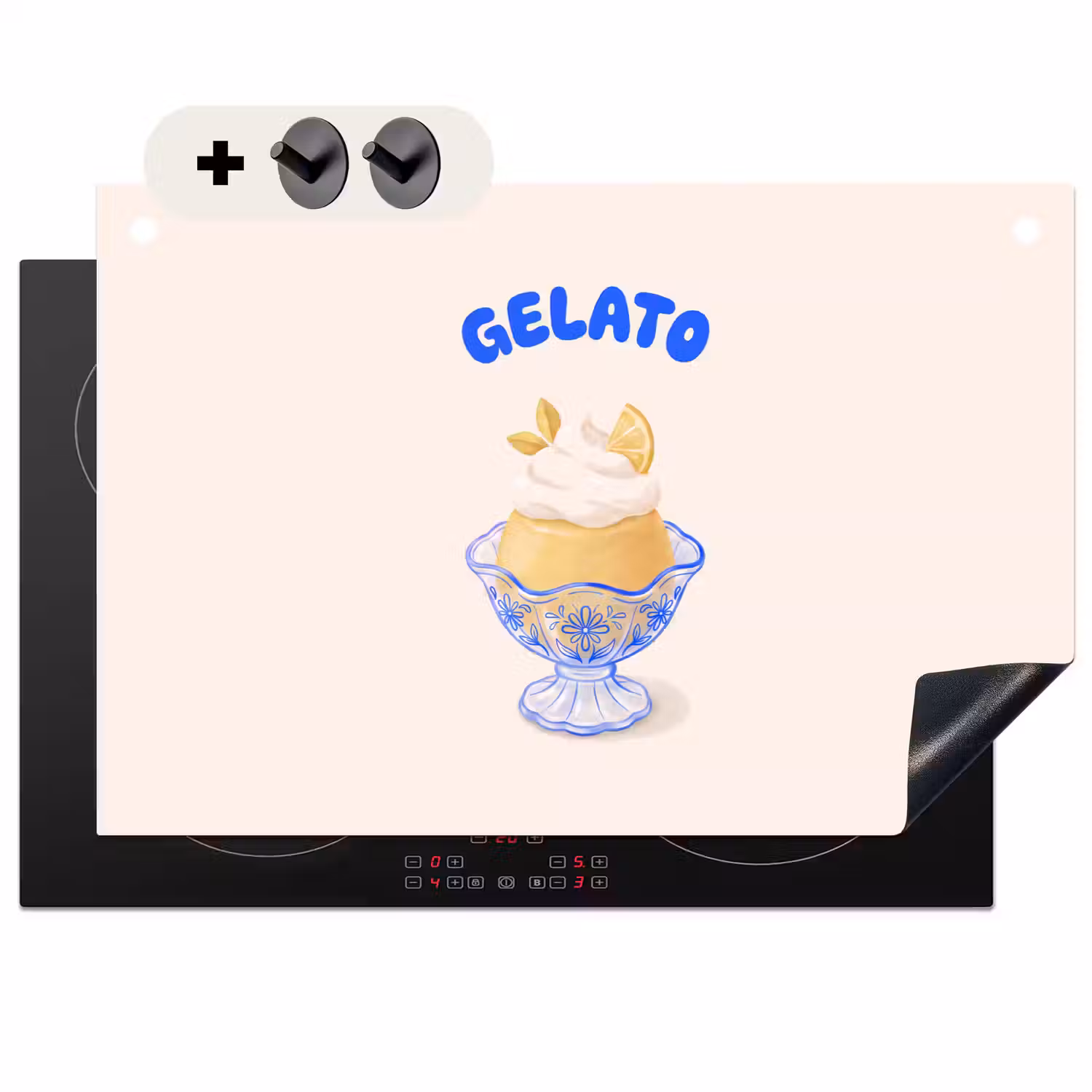 IJs - Citroen - Illustratie - Geel - Dessert Inductie beschemer met haakjes klein -3d