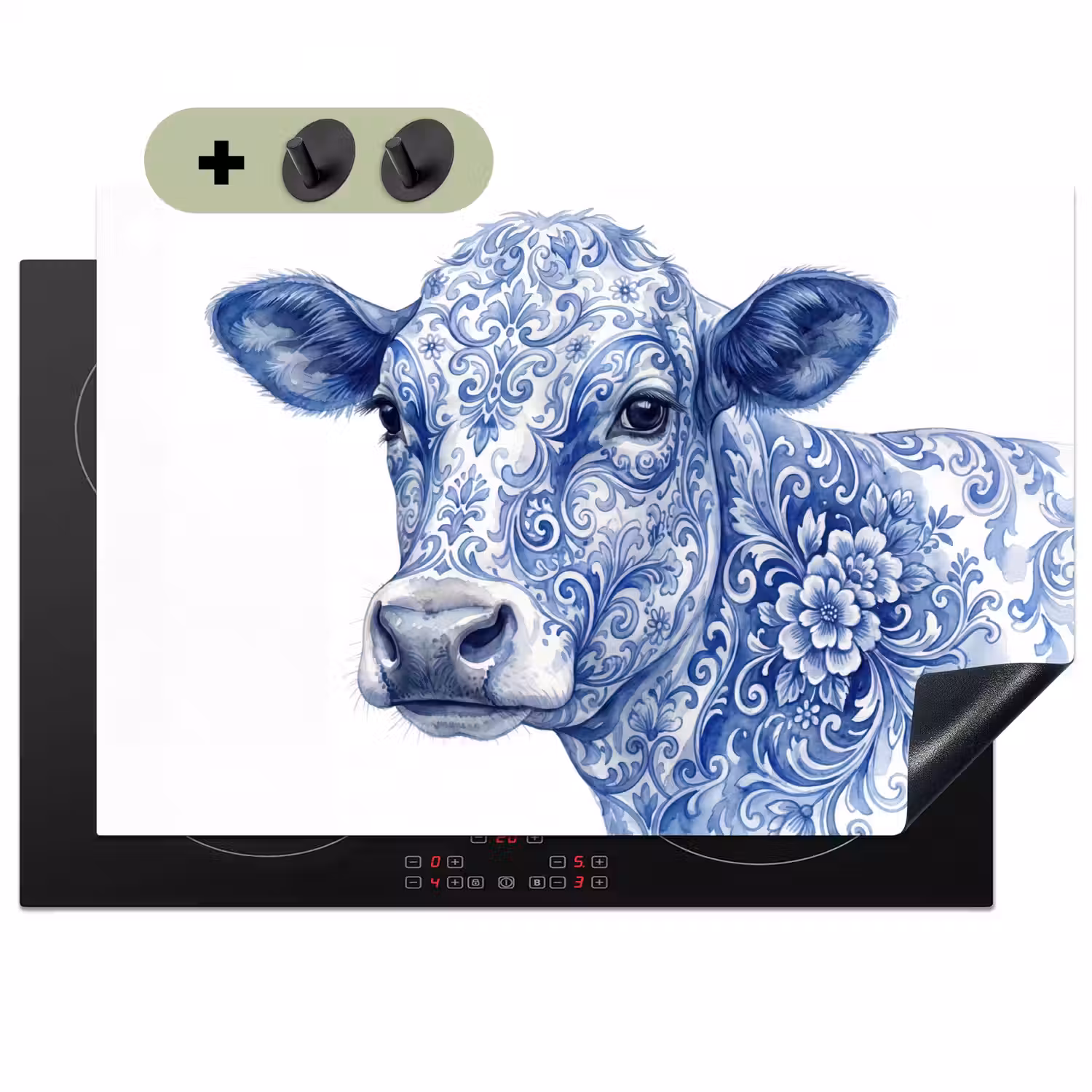 Illustratie - Koe - Blauw Inductie beschemer met haakjes klein -3d