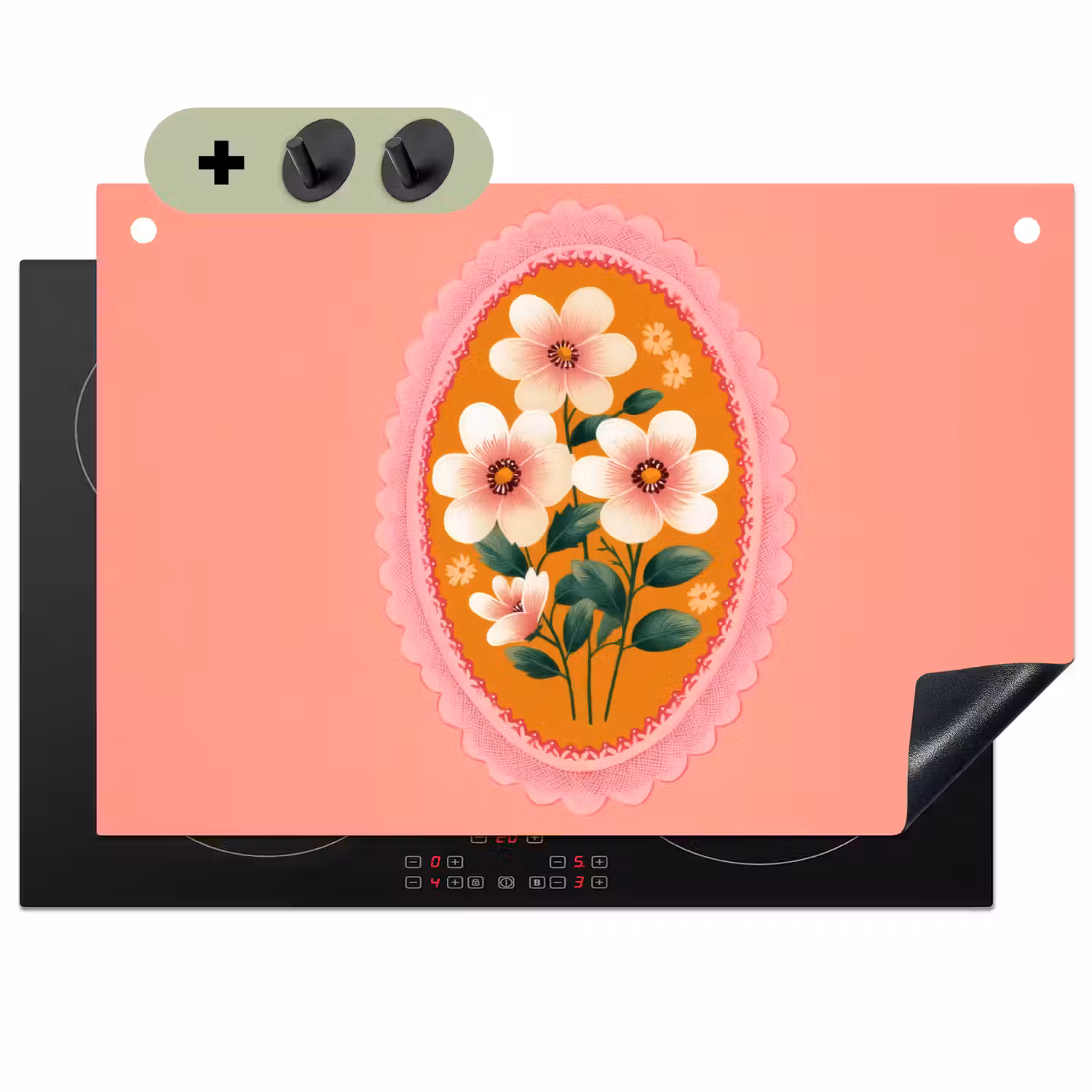Illustratie - Bloemen - Rand - Roze Inductie beschemer met haakjes klein -3d