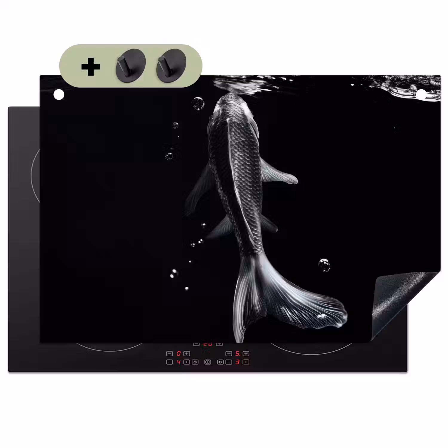 Koi - Vissen - Water - Zwart Inductie beschemer met haakjes klein -3d