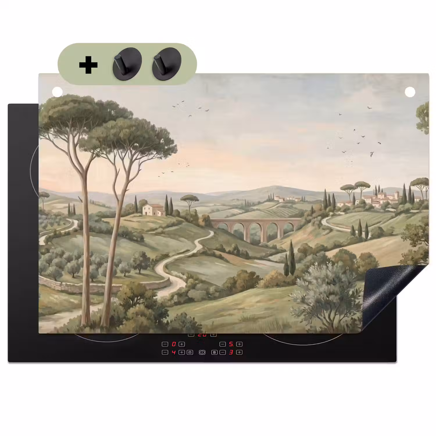 Landschap - Heuvels - Zandpad - Groen Inductie beschemer met haakjes klein -3d
