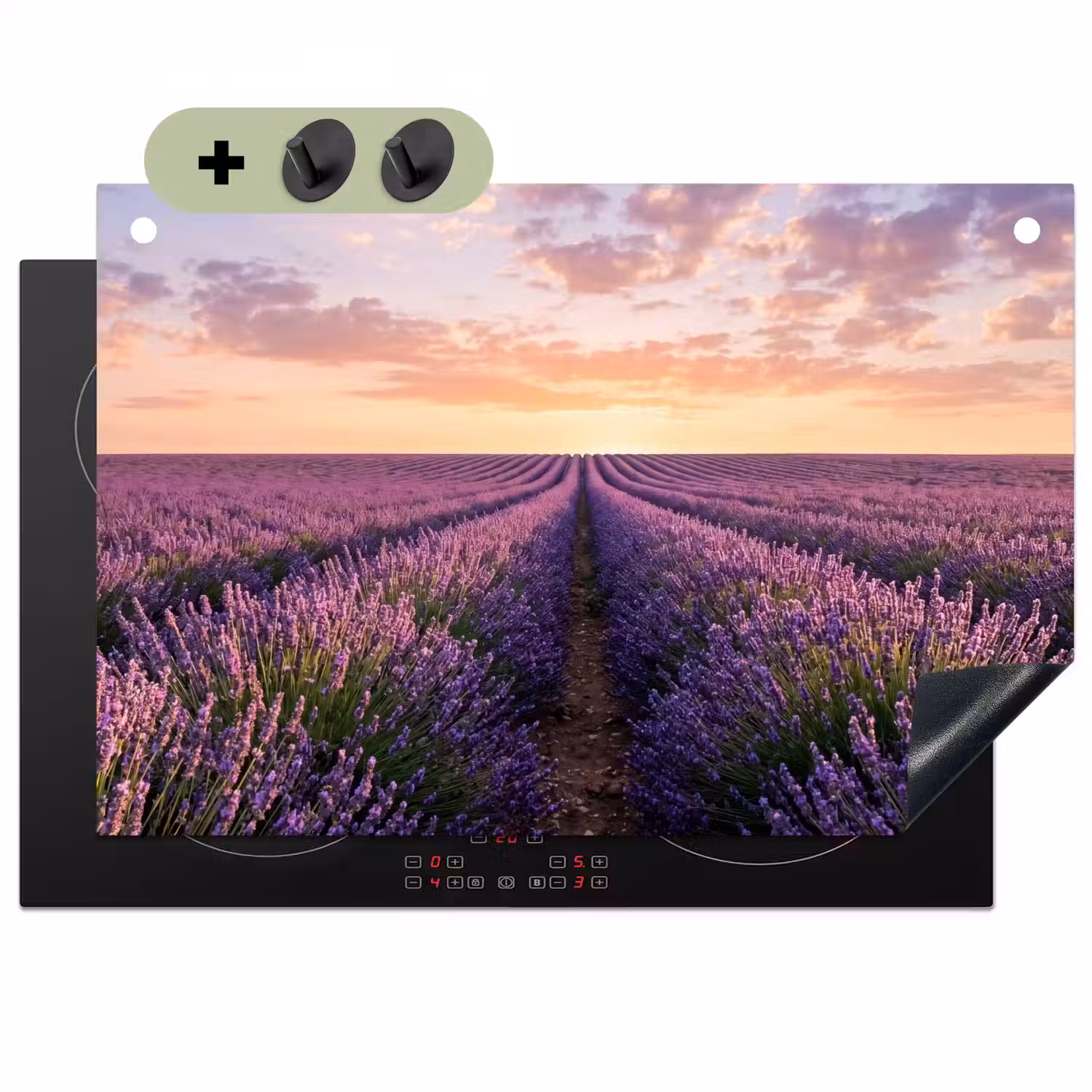 Landschap - Lavendelveld - Paars Inductie beschemer met haakjes klein -3d