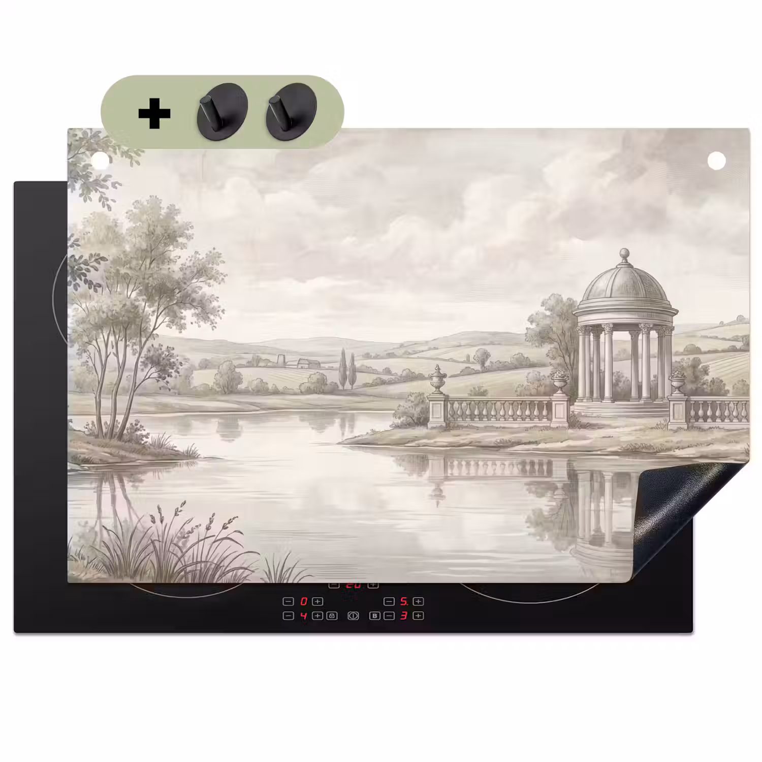 Landschap - Water - Natuur - Sepia Inductie beschemer met haakjes klein -3d