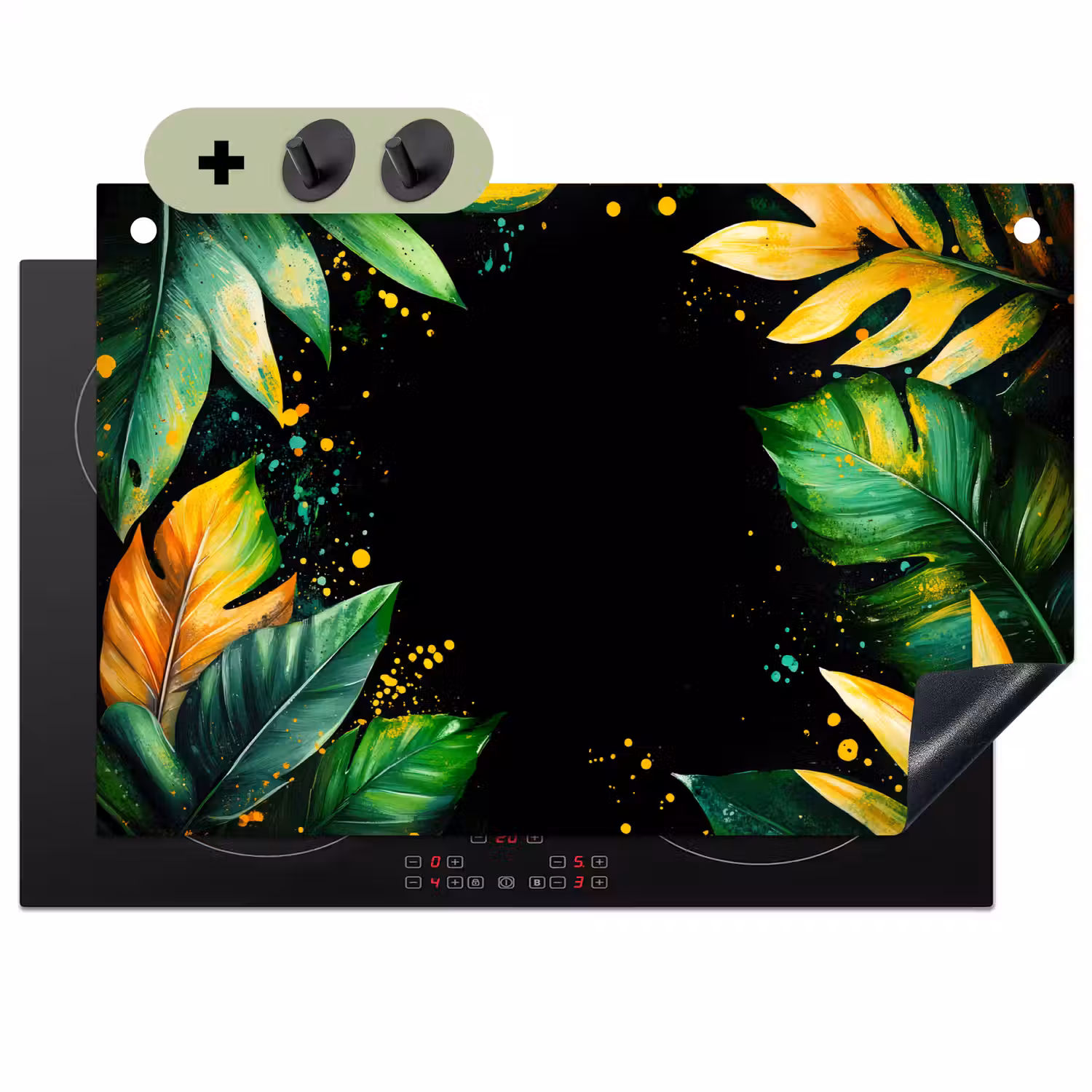 Bladeren - Groen - Geel - Verf - Jungle Inductie beschemer met haakjes klein -3d