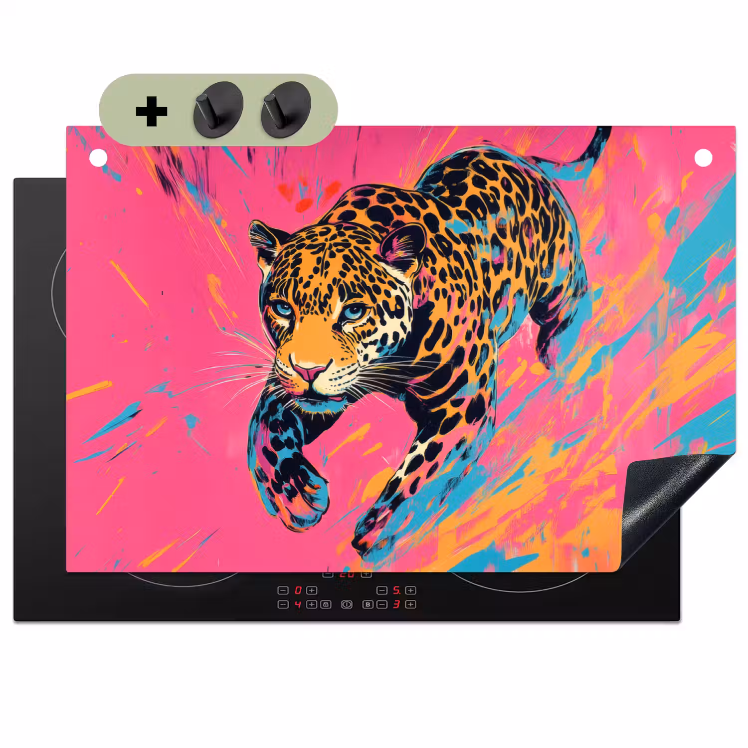 Luipaard - Roze - Oranje - Blauw - Verf Inductie beschemer met haakjes klein -3d