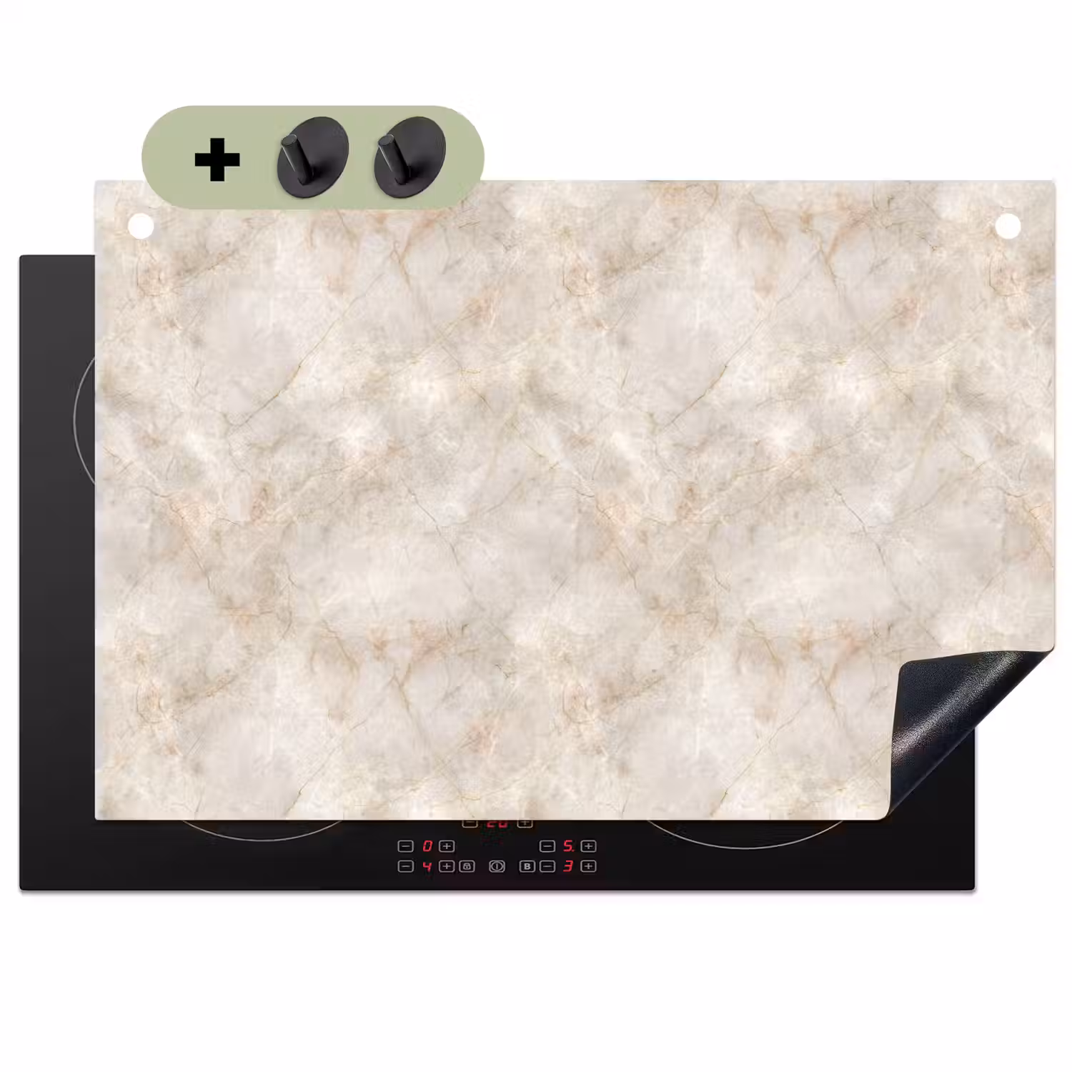 Lichtbeige - Goudbruine Nerven - Marmer Inductie beschemer met haakjes klein 777 -3d