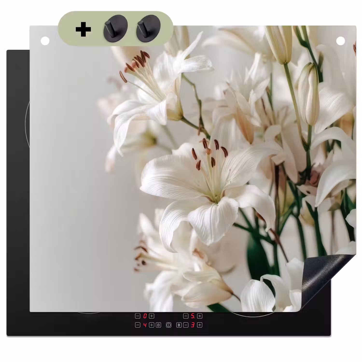 Lelies - Boekte - Wit - Meeldraden Inductie beschemer met haakjes middel -3d