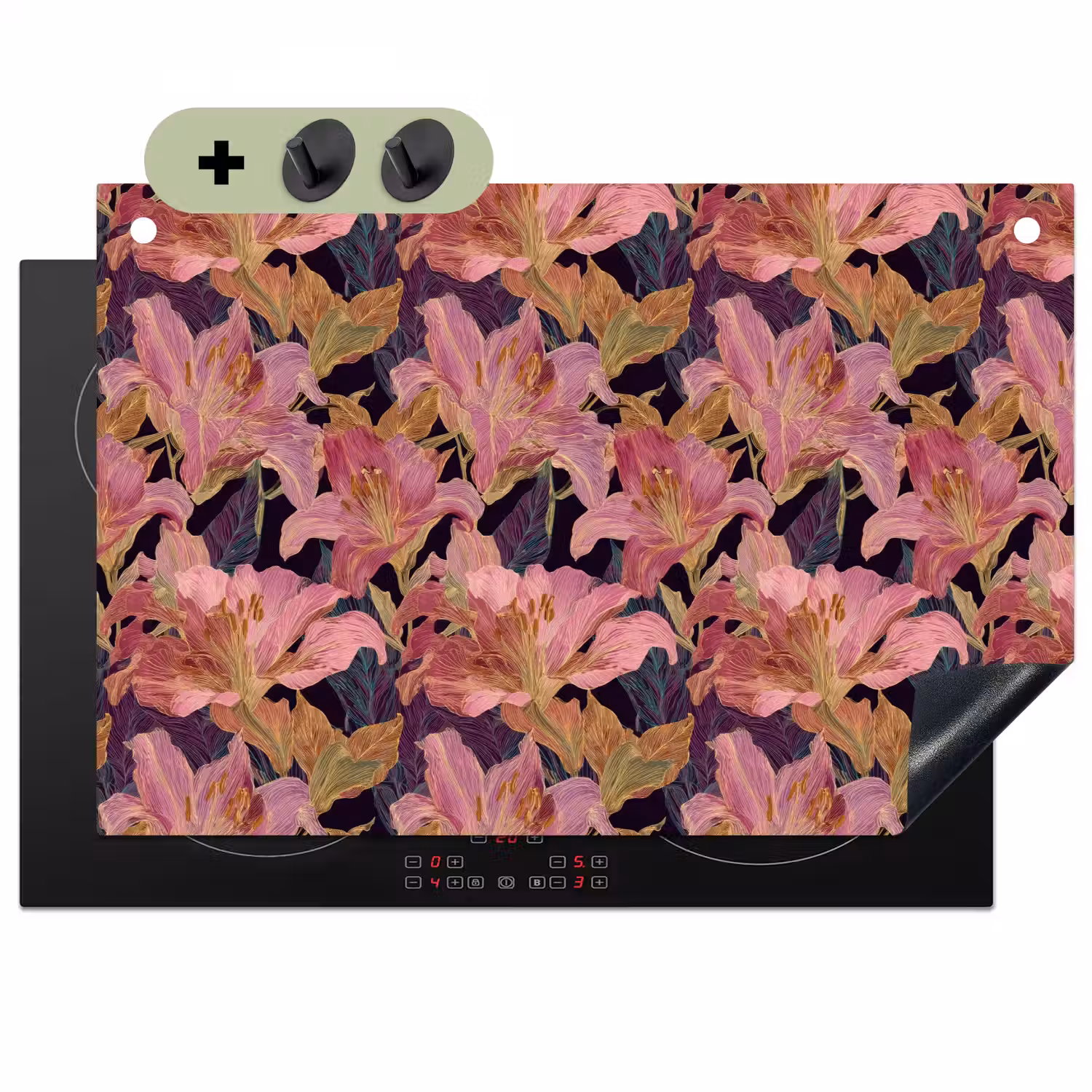 Lelies - Patroon - Roze - Goud Inductie beschemer met haakjes klein 777 -3d