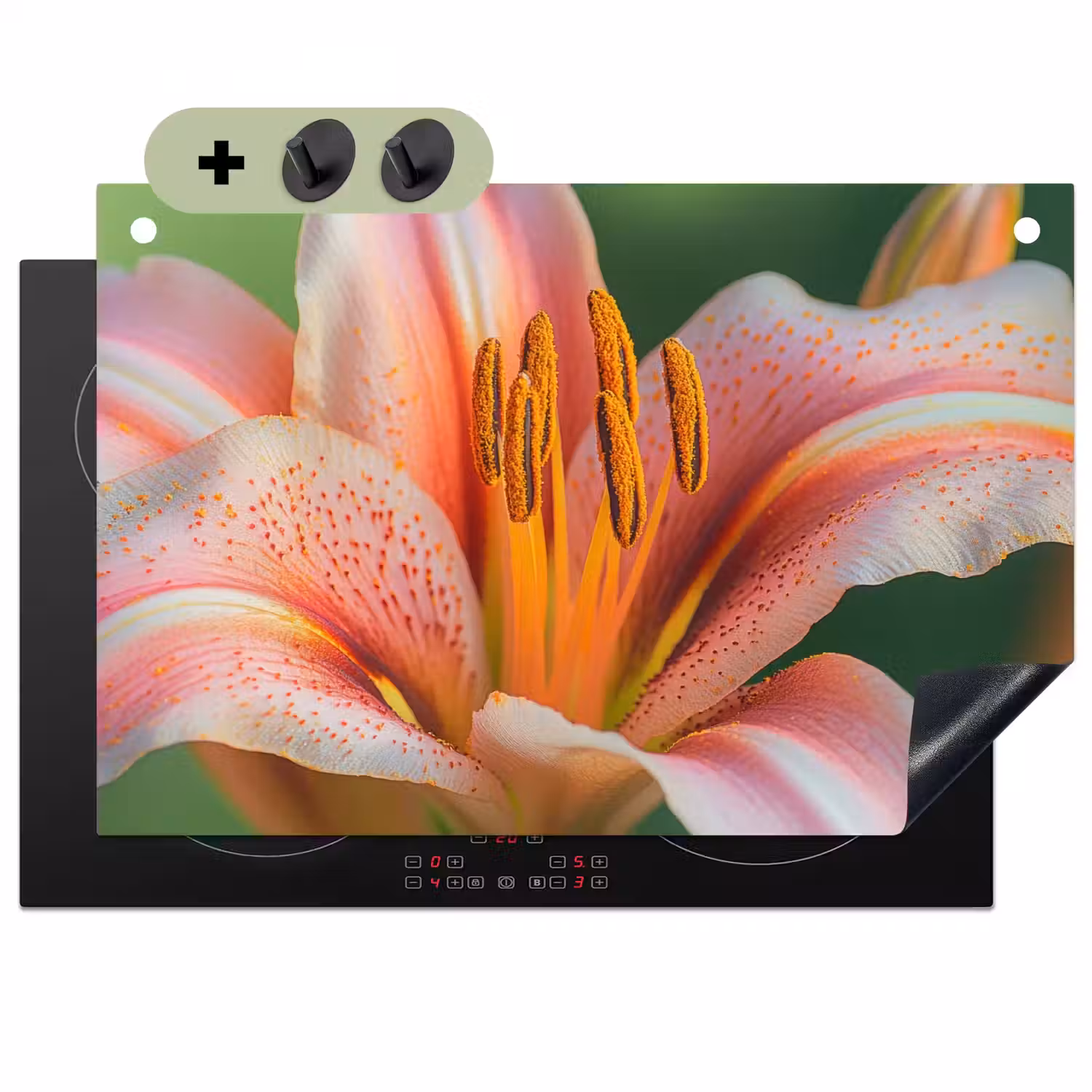 Lelie - Close up - Lichtroze Inductie beschemer met haakjes klein -3d