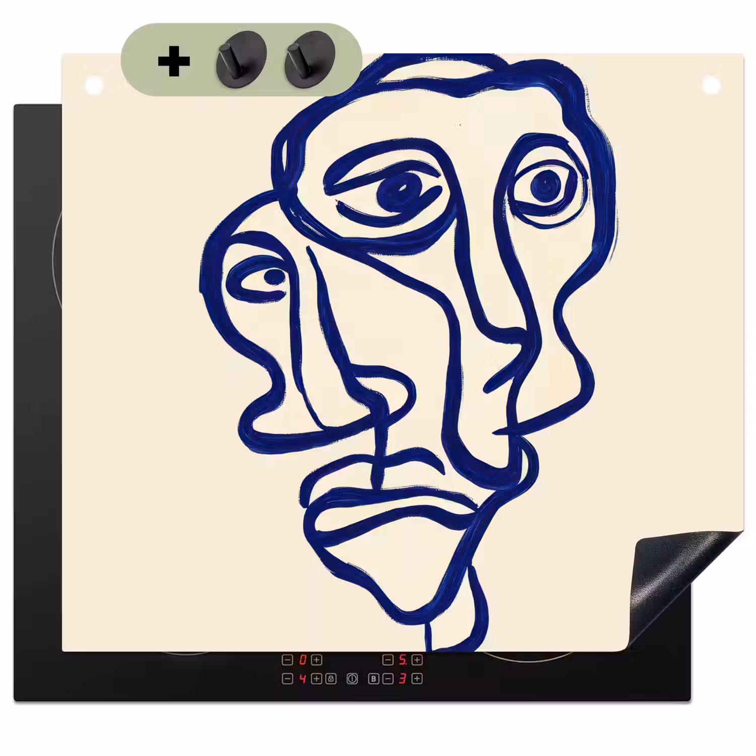 Lijntekening - Overlappende gezichten - Donkerblauw Inductie beschemer met haakjes middel -3d