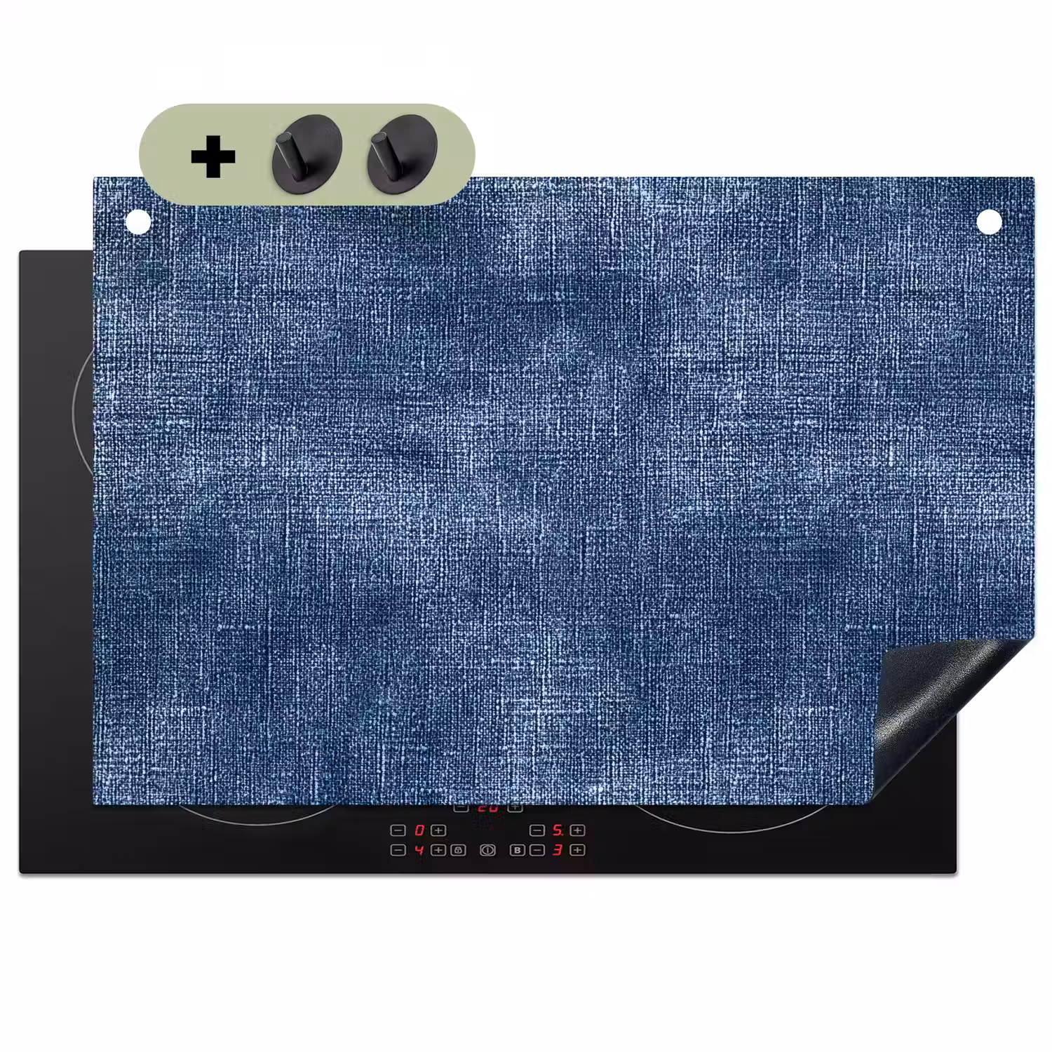 Linnen - Textuur - Patroon - Denim - Rustiek Inductie beschemer met haakjes klein 777 -3d