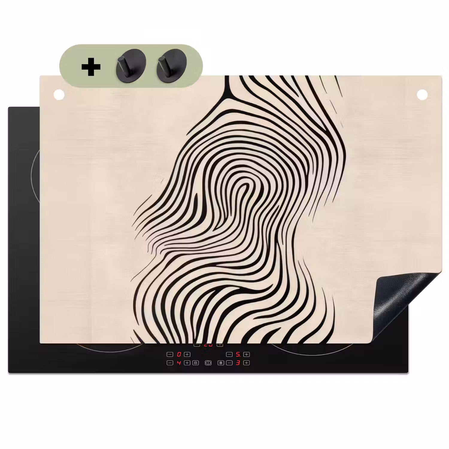 Lijnen - Abstract - Golvend - Zwart Inductie beschemer met haakjes klein -3d