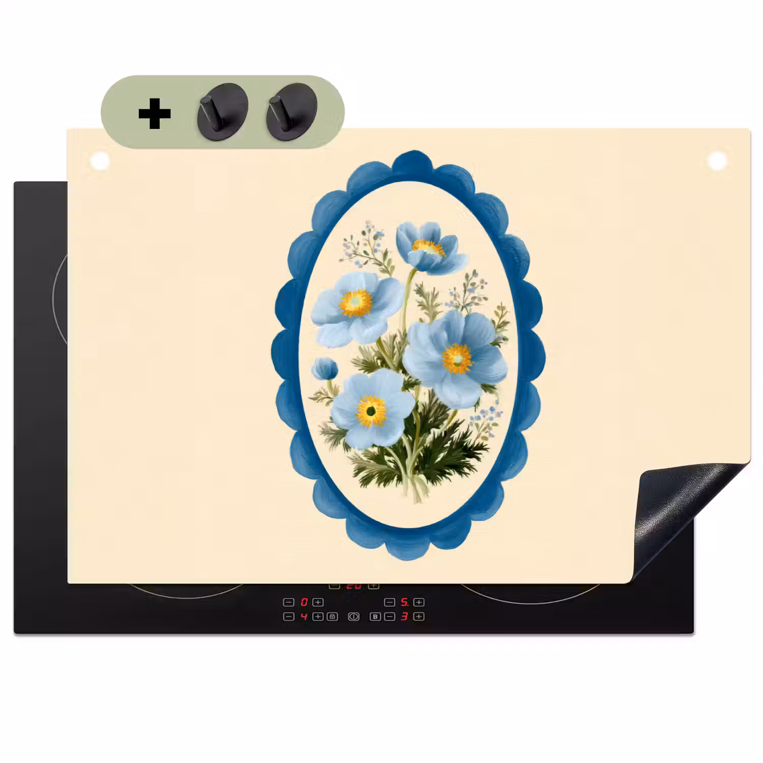 Lijst - Bloemen - Lichtblauw - Illustratie Inductie beschemer met haakjes klein -3d