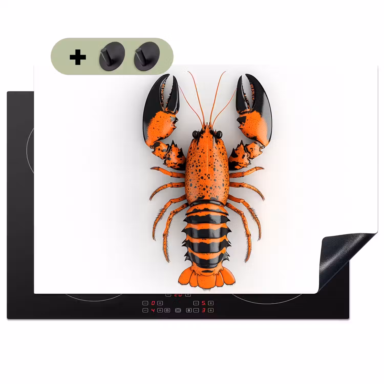 Kreeft - Zwart - Oranje - Wit - Uniek Inductie beschemer met haakjes klein -3d