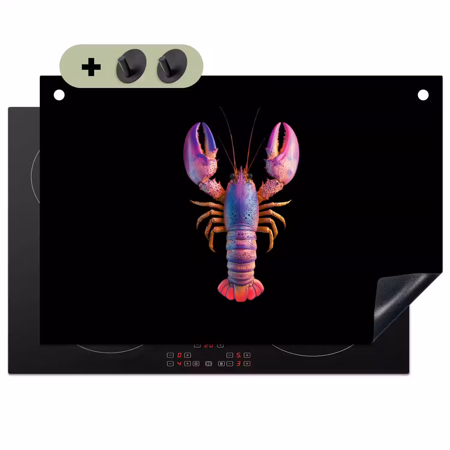 Kreeft - Paars - Roze - Zwart - Stippen - Lila Inductie beschemer met haakjes klein -3d