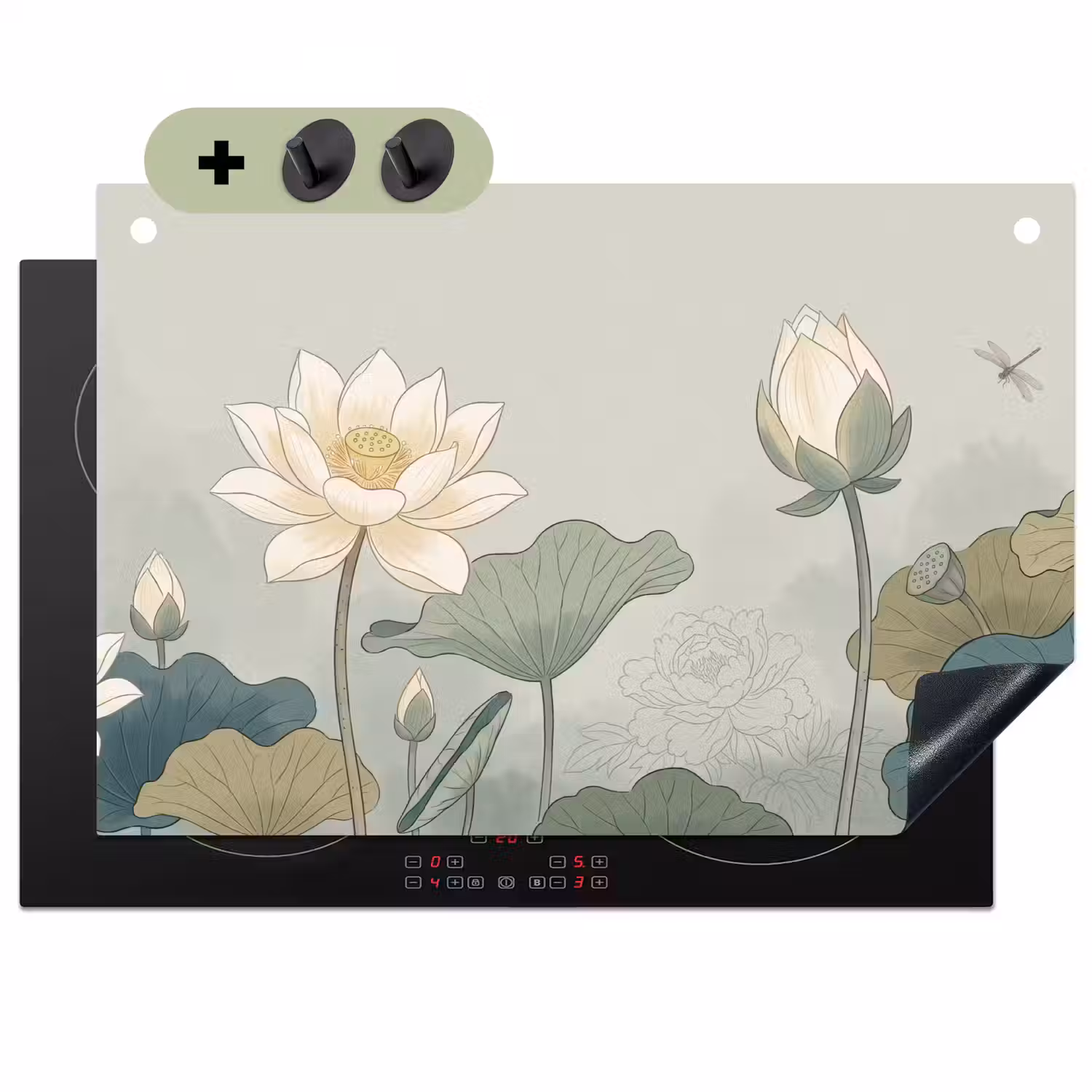 Lotus - Bloemen - Groen Inductie beschemer met haakjes klein -3d