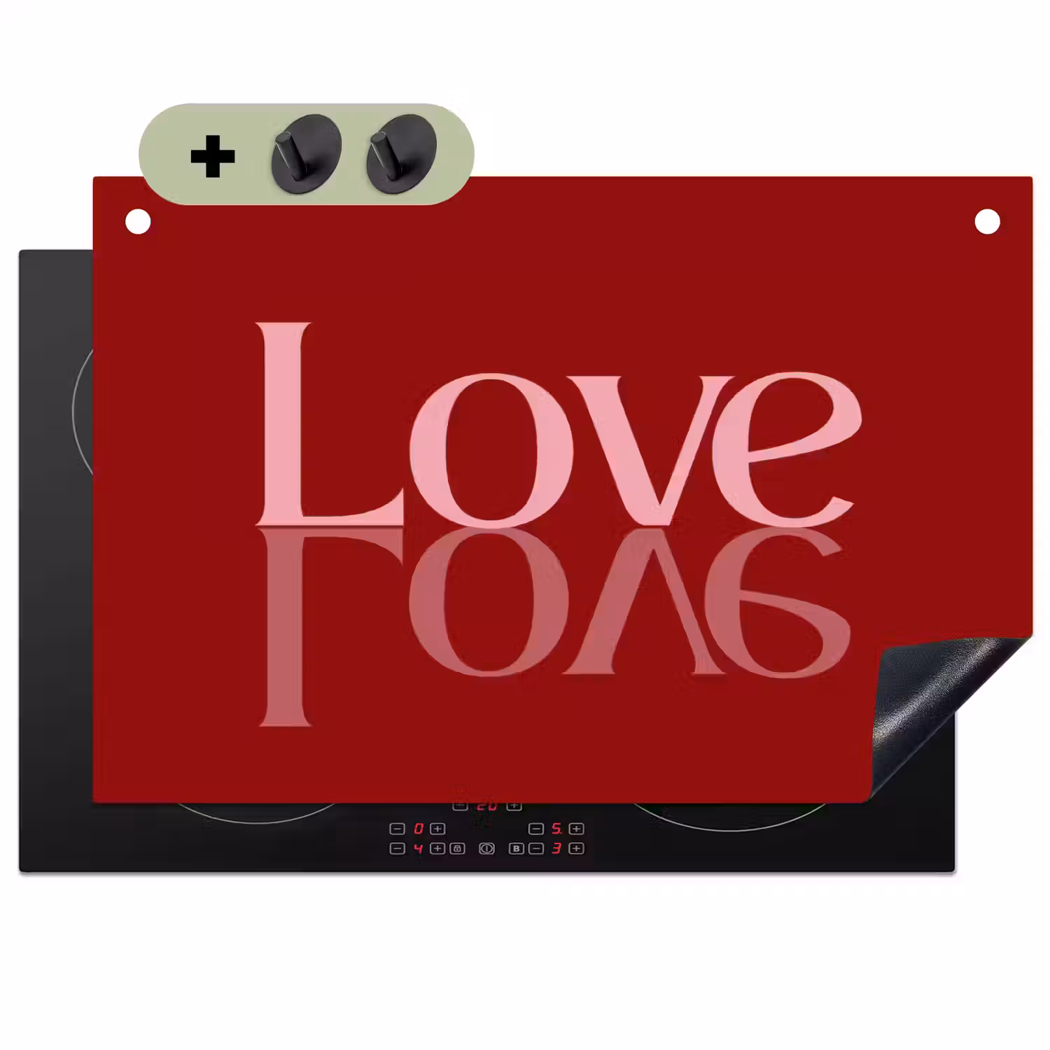 Love - Spiegeling - Rood Inductie beschemer met haakjes klein -3d