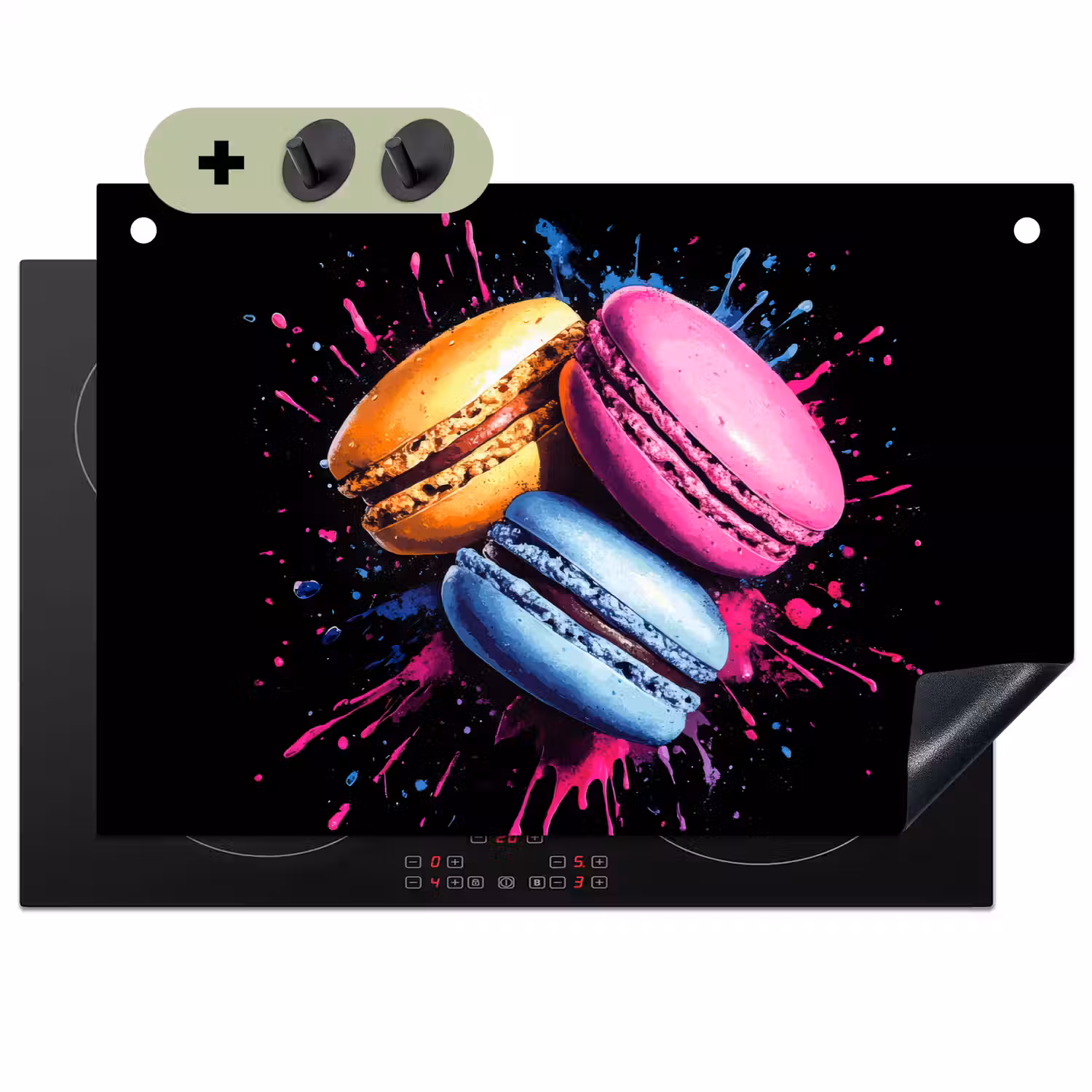 Macarons - Dessert - Graffiti - Kleurrijk - Roze - Blauw - Geel Inductie beschemer met haakjes klein -3d