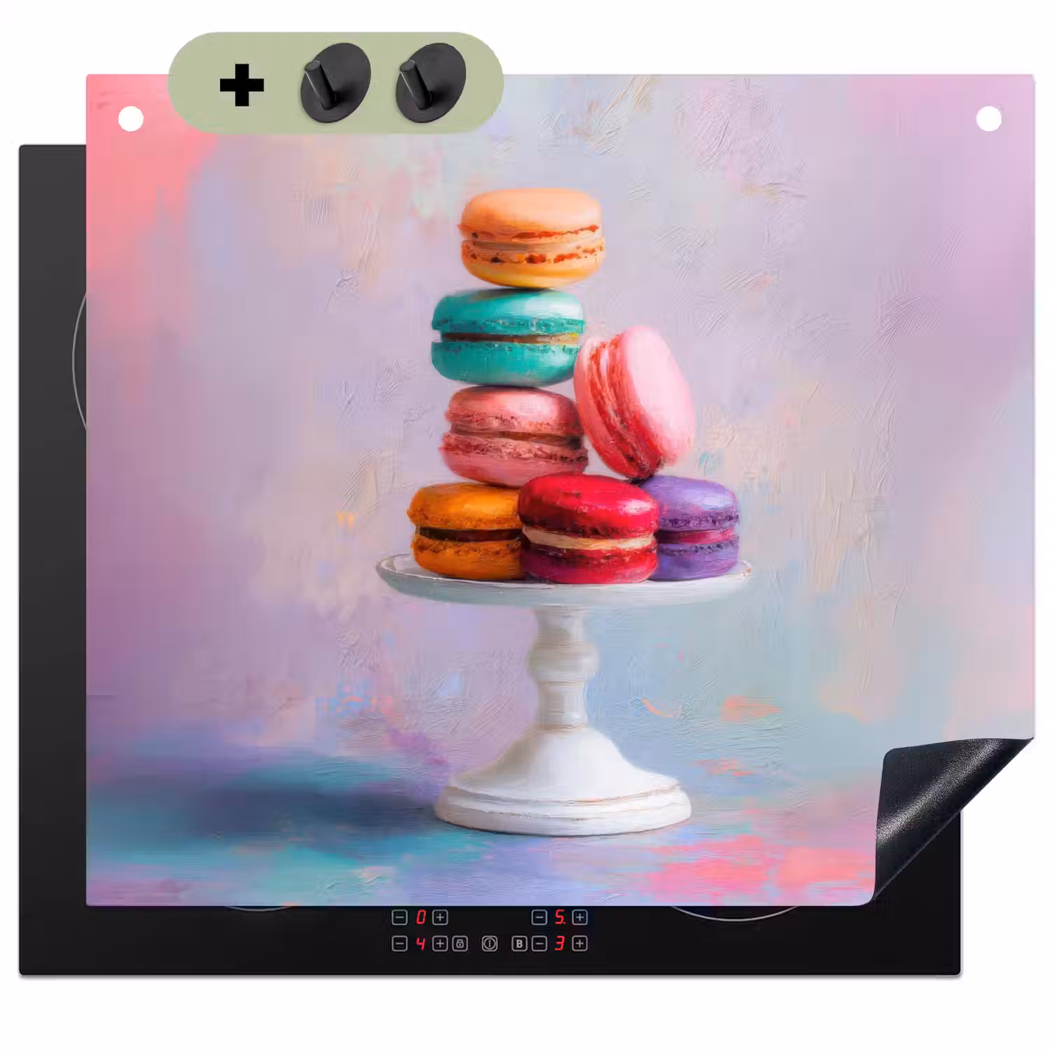 Macarons - Schaal - Pastel - Kleurrijk Inductie beschemer met haakjes middel -3d