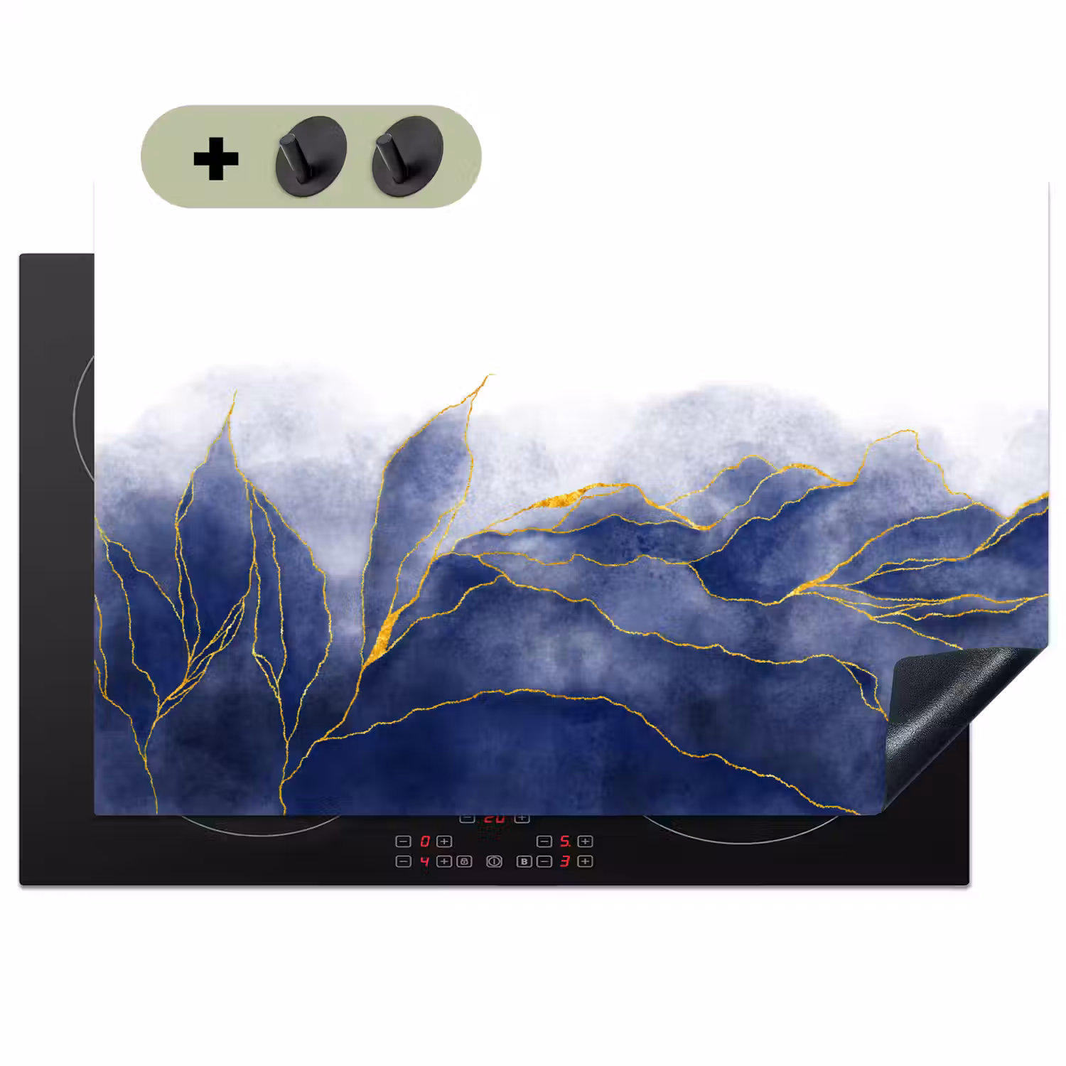 Marmer - Blauw - Marmerlook - Goud - Textuur Inductie beschemer met haakjes klein -3d