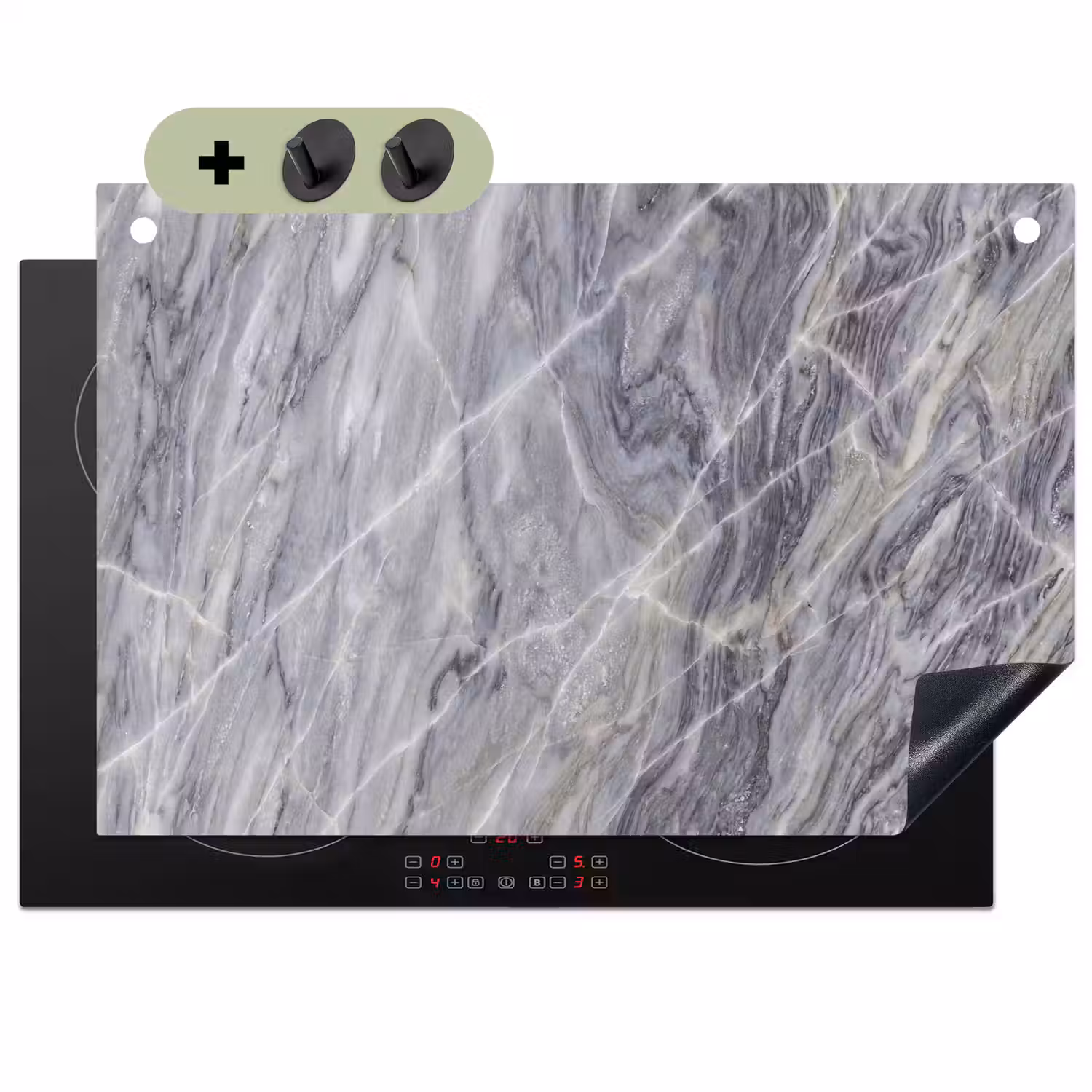 Marmer - Ader - Patroon - Abstract - Grijs Inductie beschemer met haakjes klein -3d