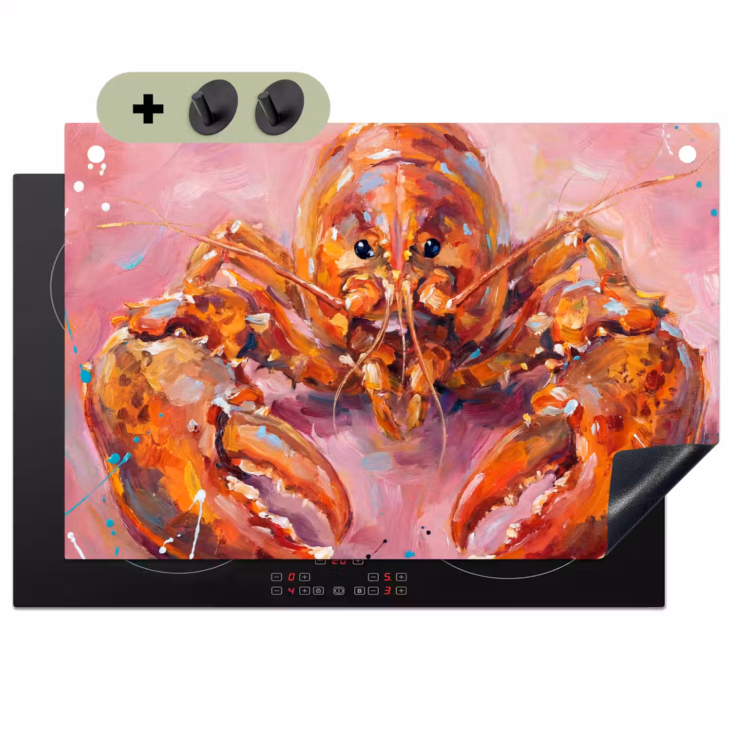 Zeeleven - Kreeft - Spatters - Abstract - Roze Inductie beschemer met haakjes klein -3d