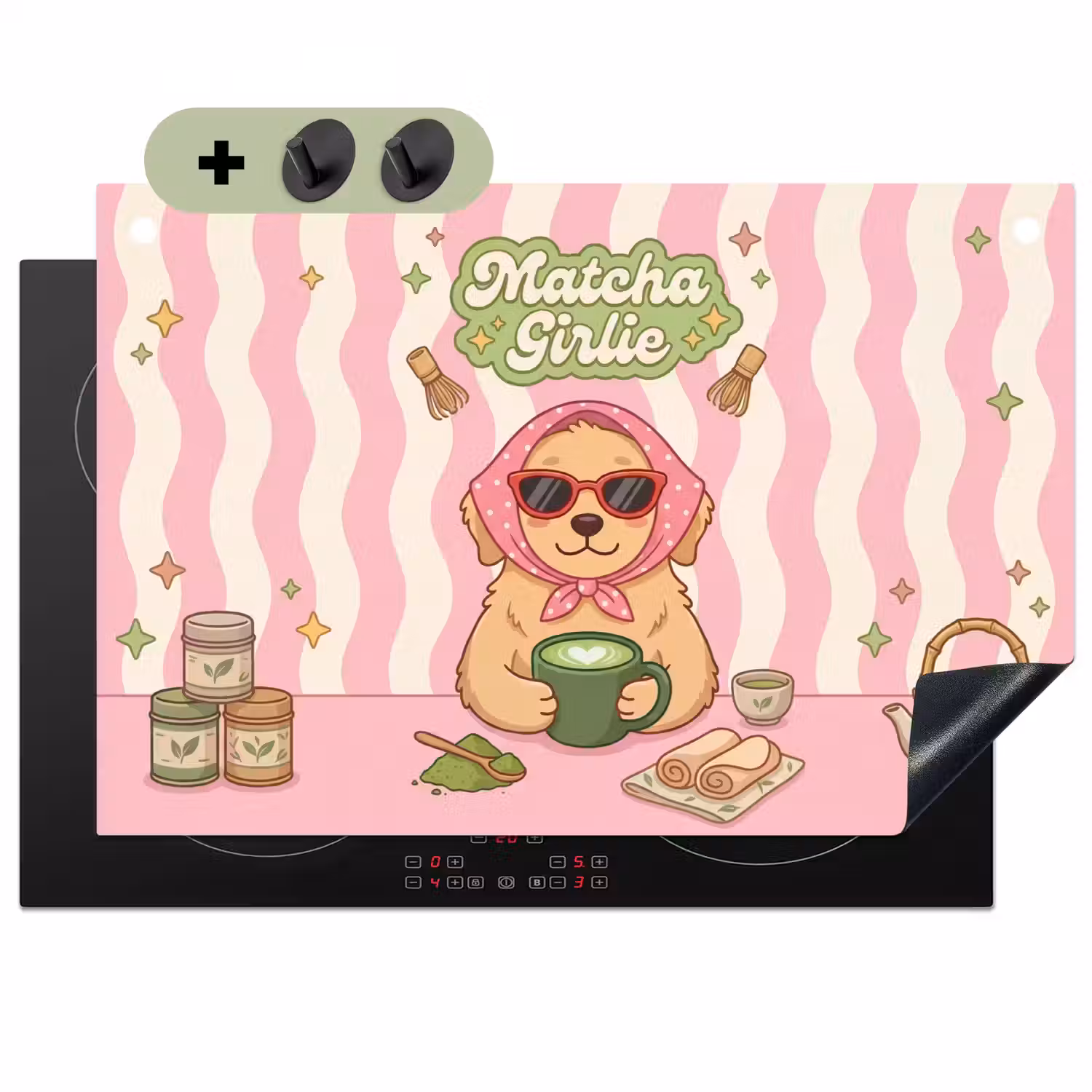 Matcha - Hond - Roze - Groen Inductie beschemer met haakjes klein -3d