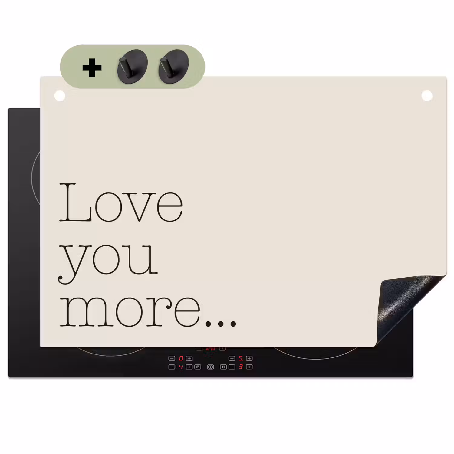 Minimalistisch - Love - Beige Inductie beschemer met haakjes klein -3d
