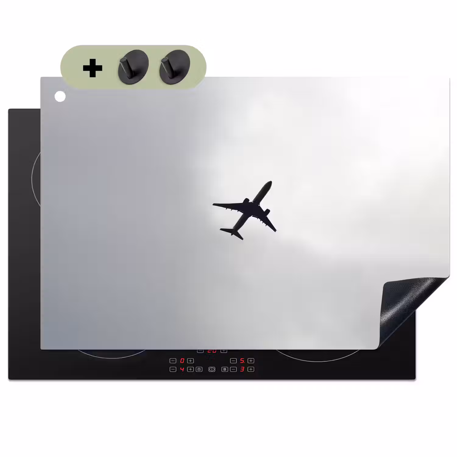 Minimalistisch - Silhouet - Zwart - Vliegtuig Inductie beschemer met haakjes klein -3d