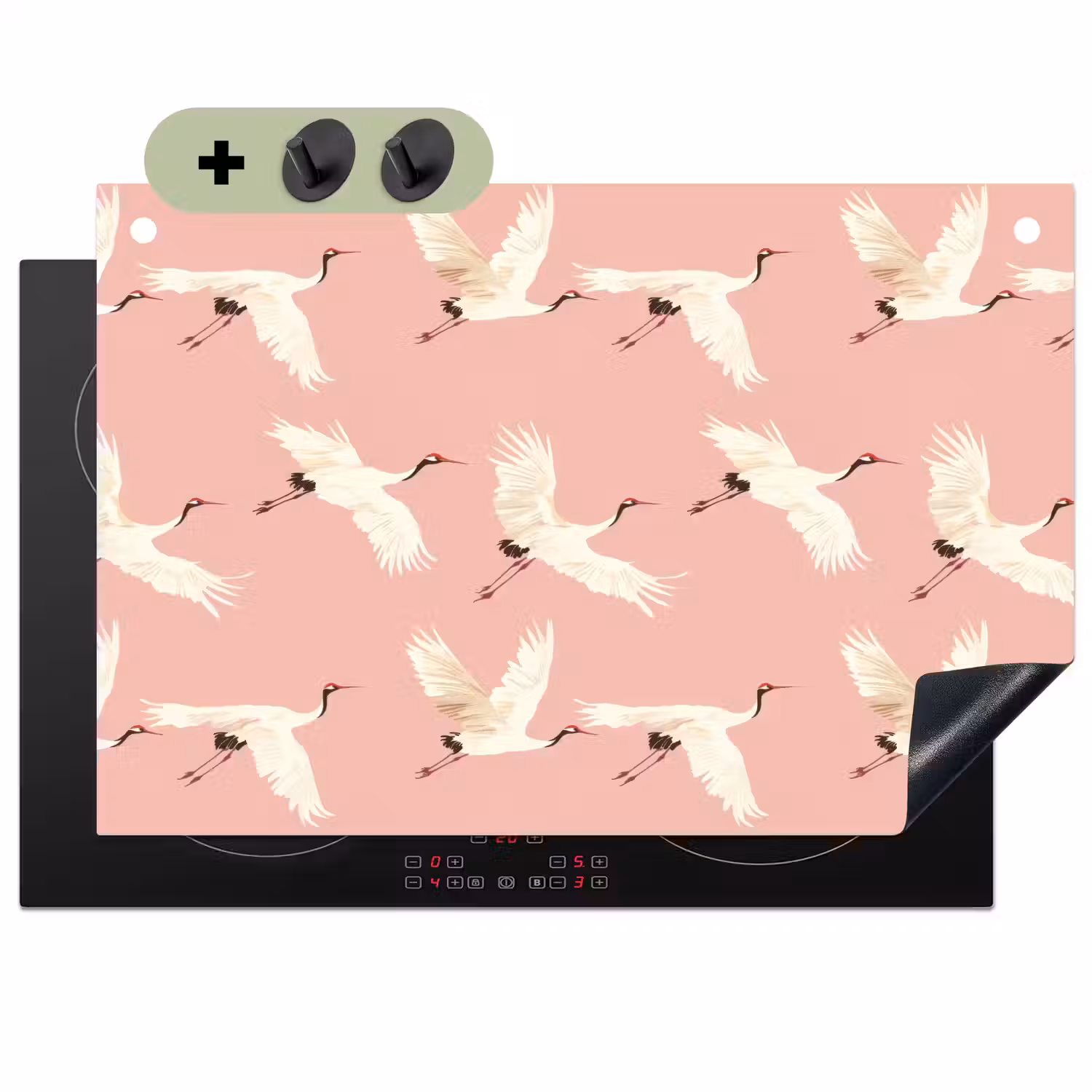 Modern - Kraanvogels - Roze Inductie beschemer met haakjes klein 777 -3d