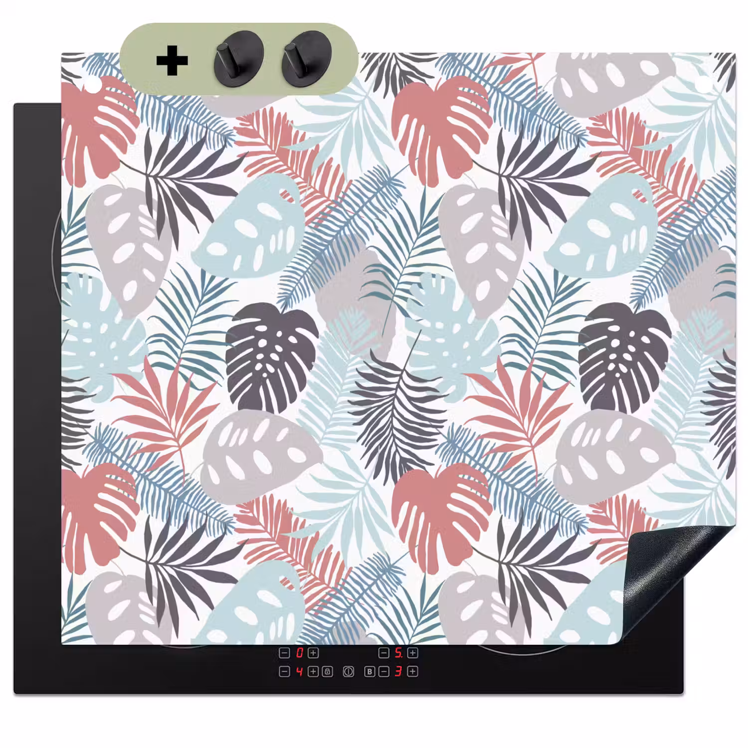 Monstera - Pastel - Bladeren - Tropical Inductie beschemer met haakjes middel -3d