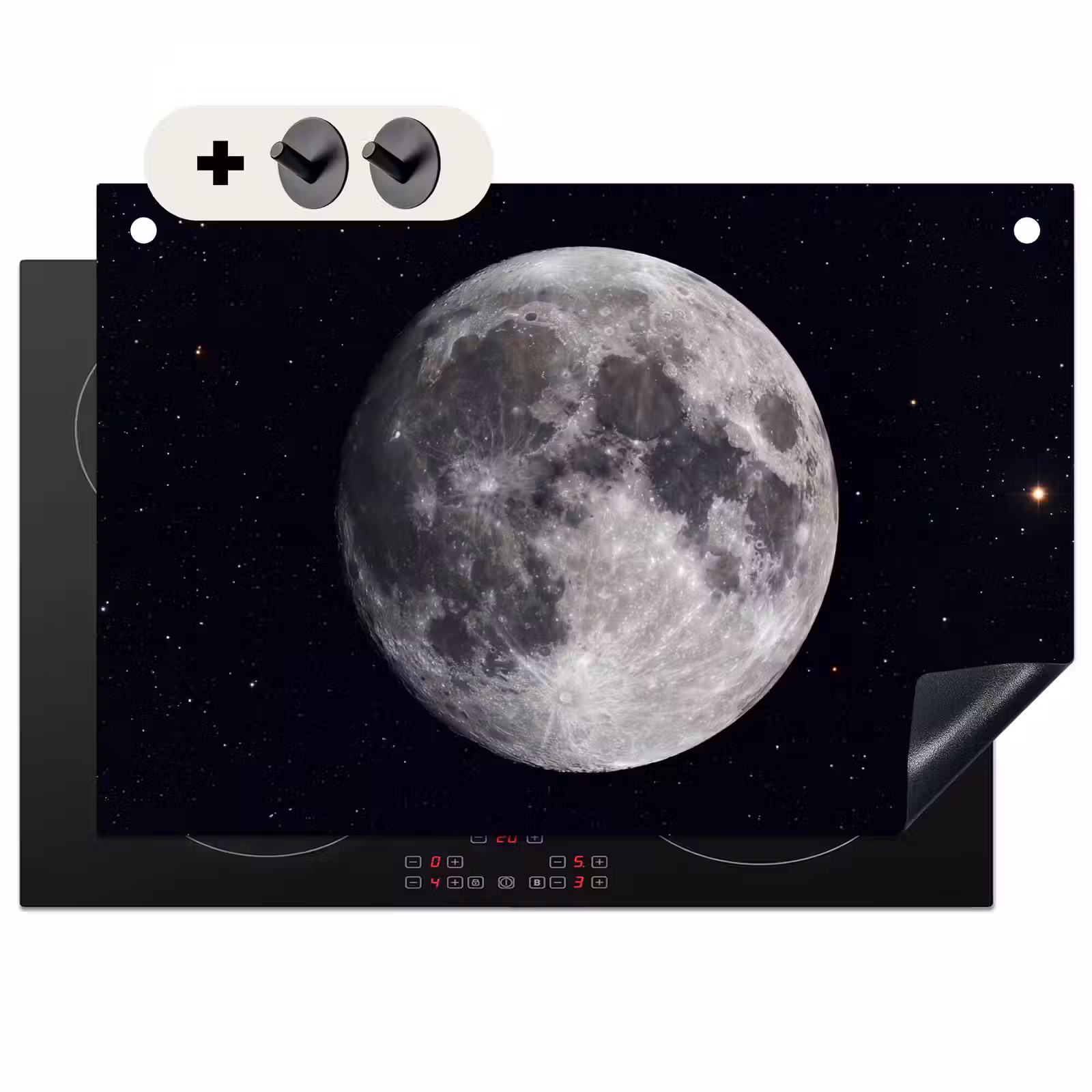 Induction Hob Cover & Splashback (2-in-1) - Moon - Stars - Space - Maan - Sterren - Ruimte Inductie beschemer met haakjes klein