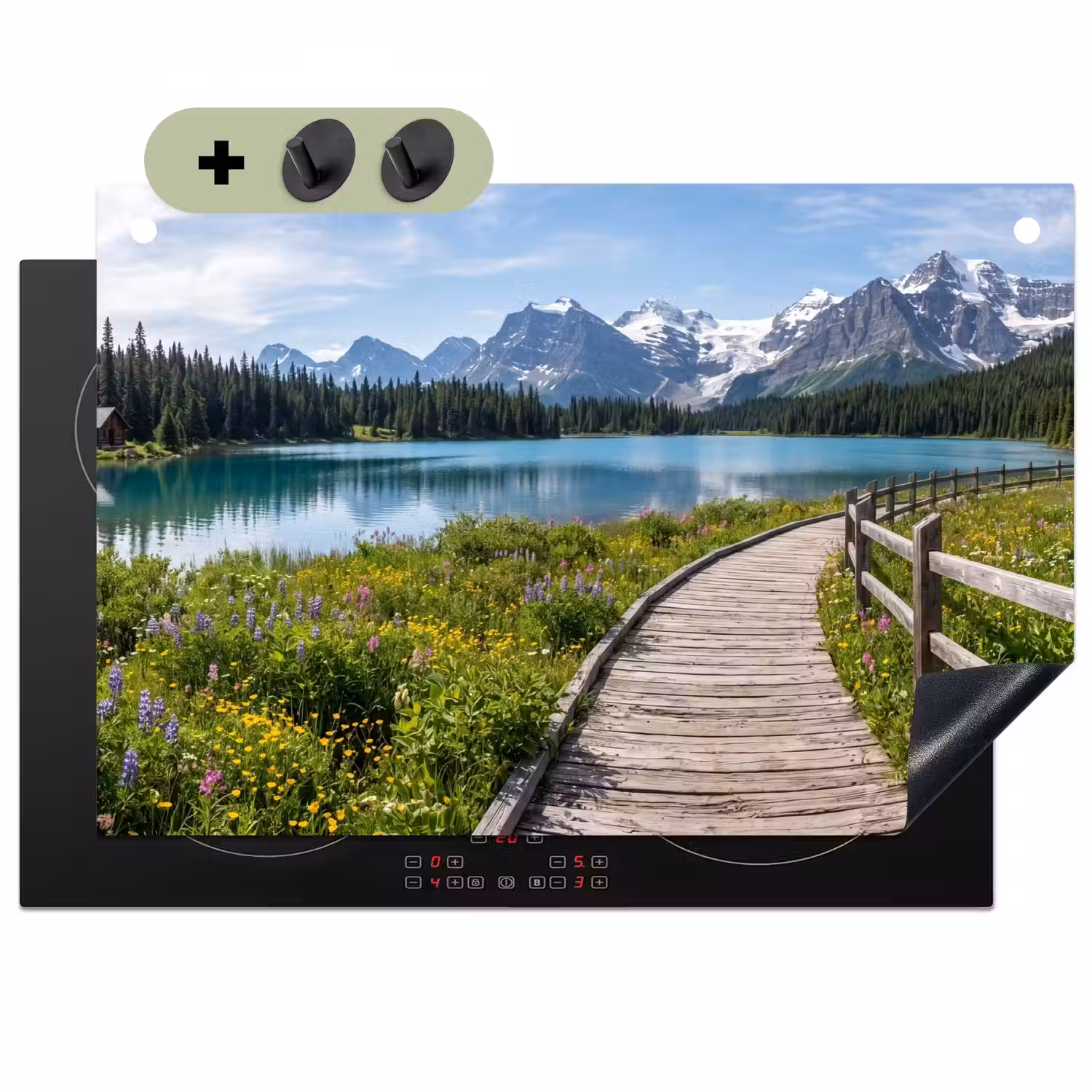 Bergen - Meer - Landschap - Blauw Inductie beschemer met haakjes klein -3d