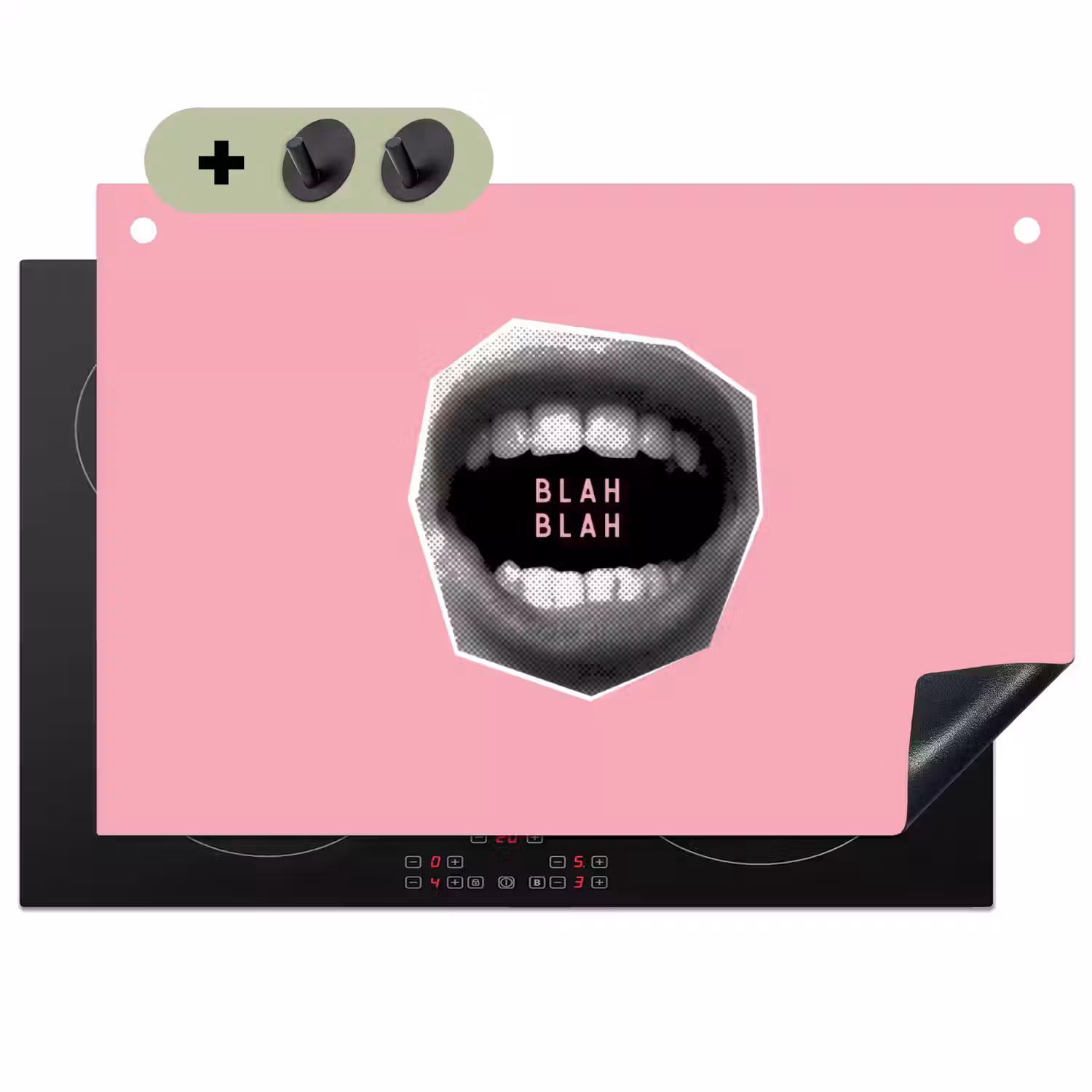 Mond - BLAH BLAH - Roze Inductie beschemer met haakjes klein -3d