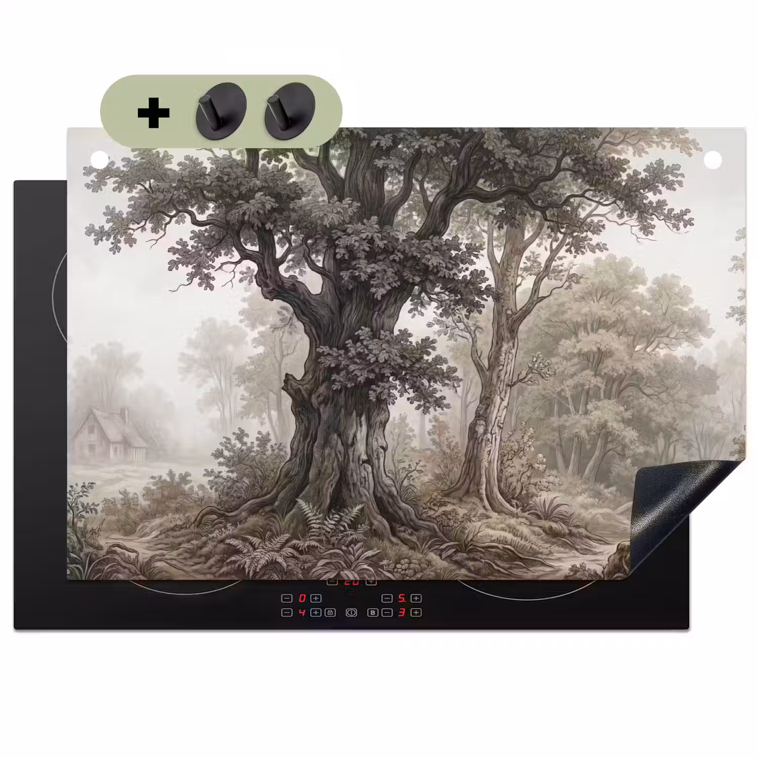 Natuur - Bos - Eik Inductie beschemer met haakjes klein -3d