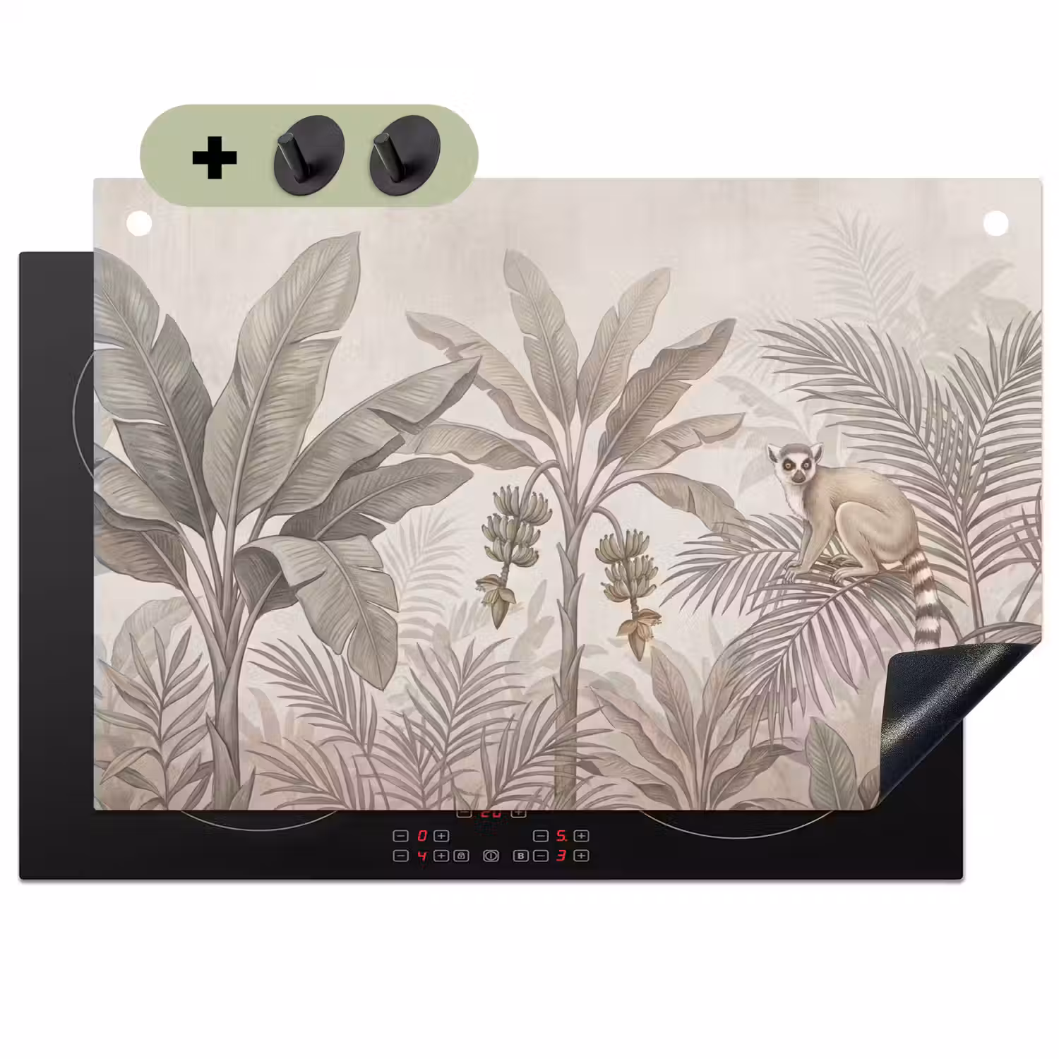 Natuur - Jungle - Ringstaartmaki - Bruin Inductie beschemer met haakjes klein -3d