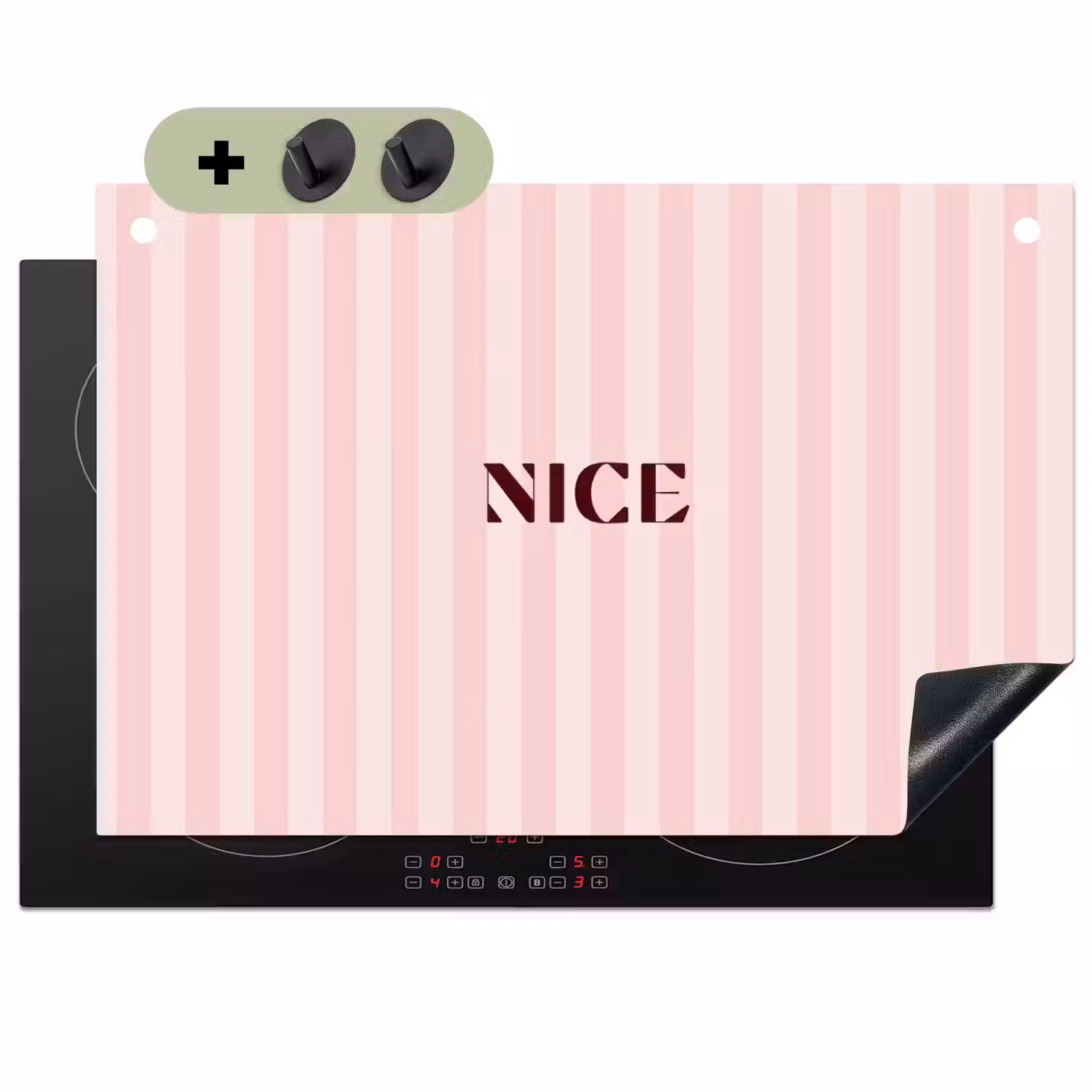 Nice - Strepen - Roze Inductie beschemer met haakjes klein -3d