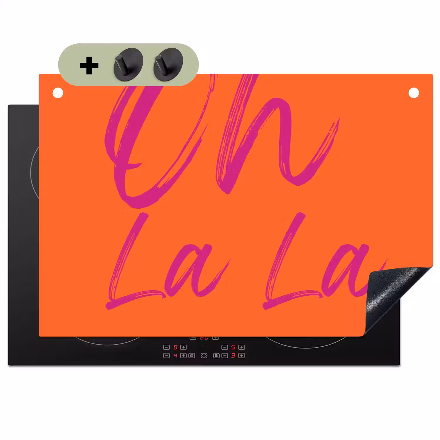 Oh la la - Oranje - Roze - Grafisch Inductie beschemer met haakjes klein -3d
