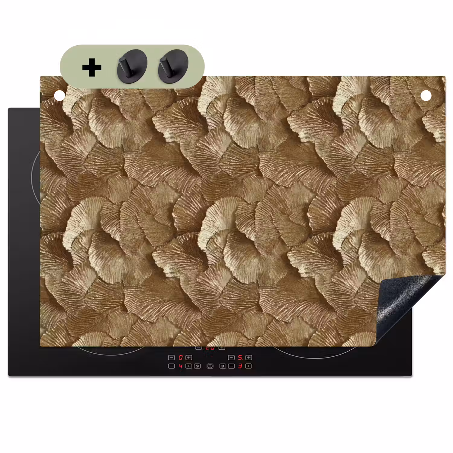 Organisch - Patroon - Bladeren - Goud Inductie beschemer met haakjes klein 777 -3d